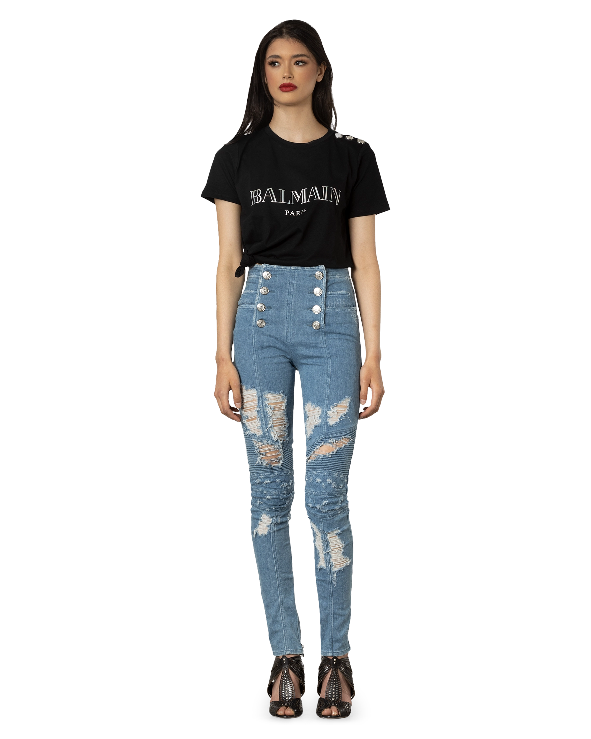 Distressed Button Up Skinny Jeans