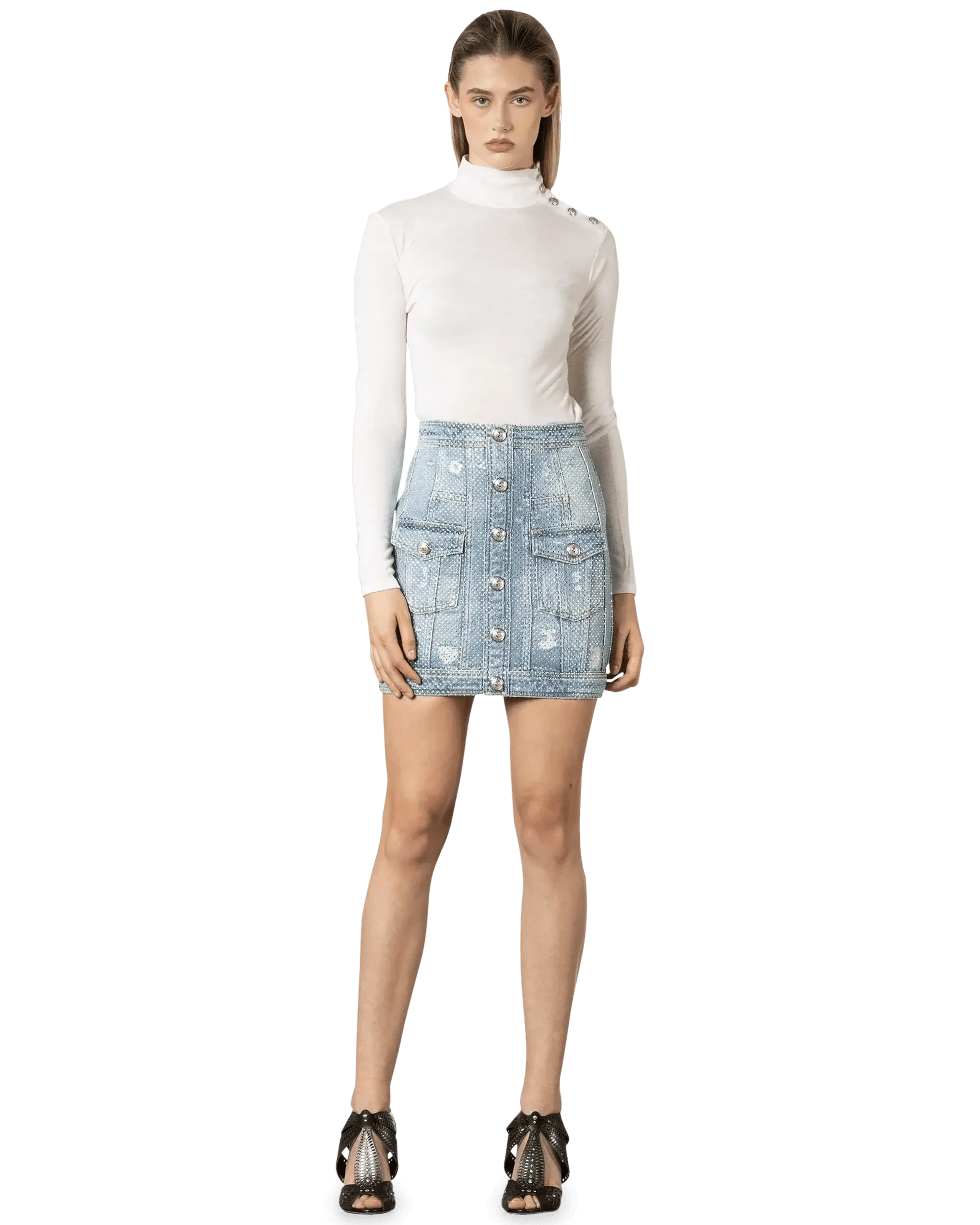 Embellished Denim Skirt - DIHSAN