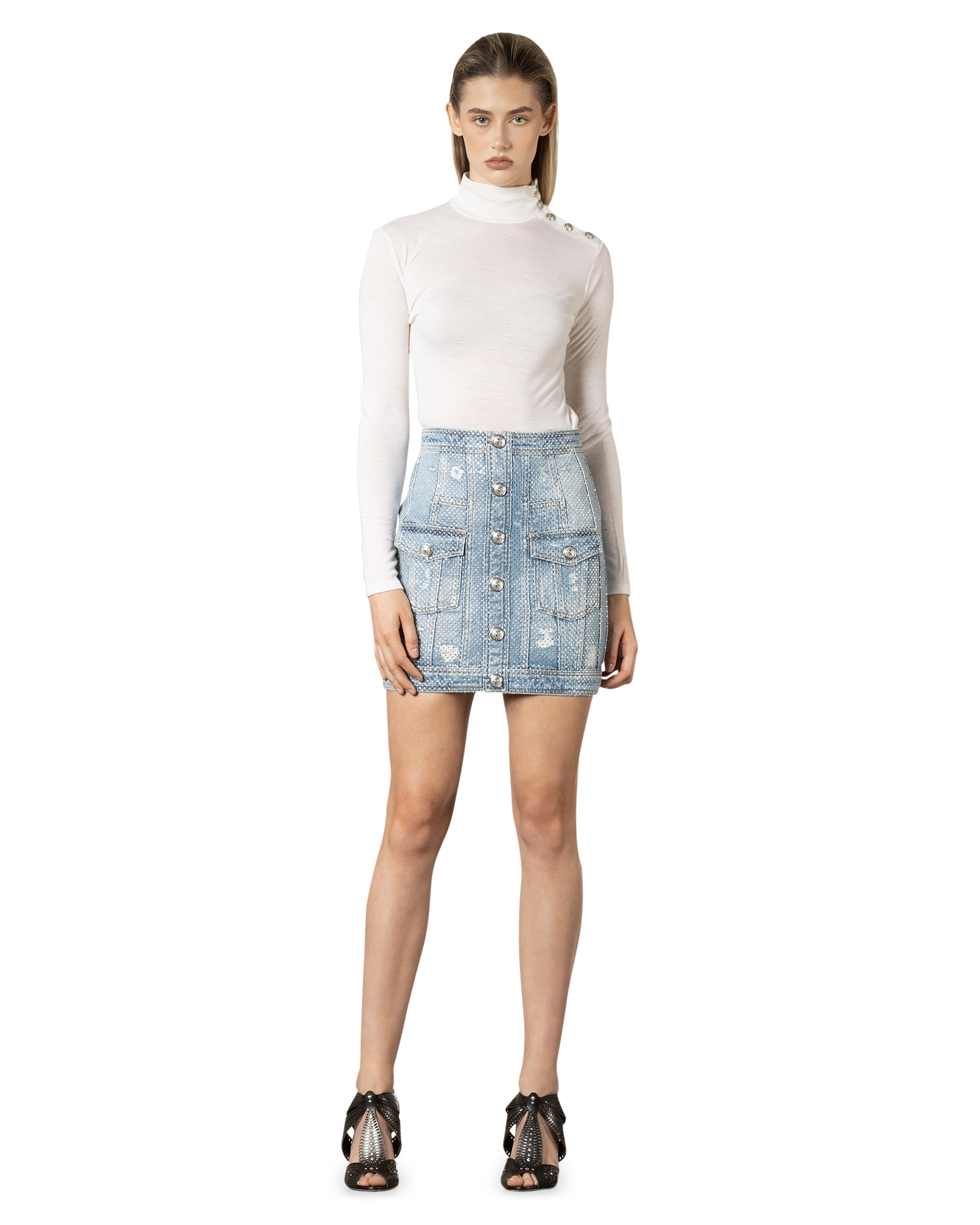 Embellished Denim Skirt