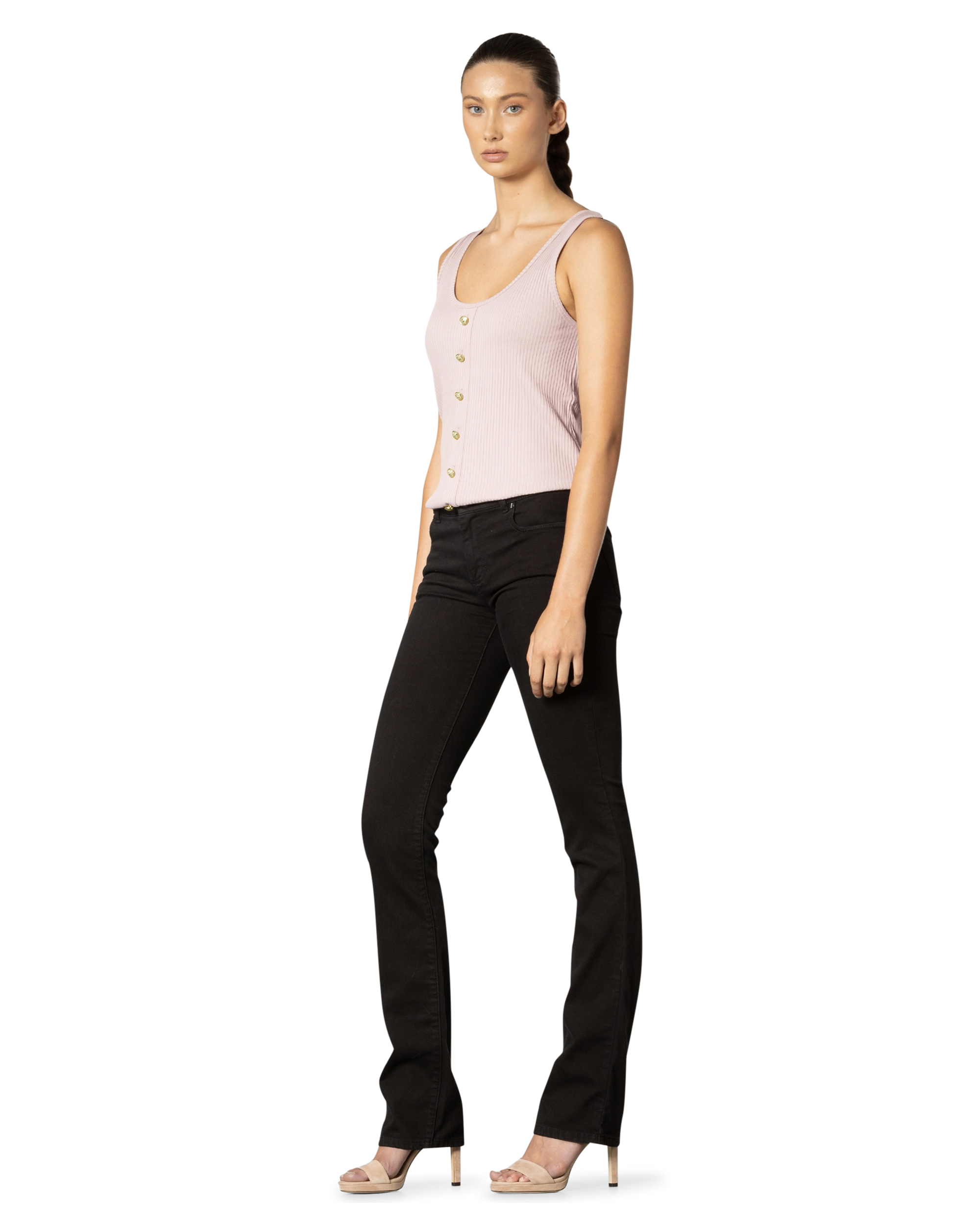 Button-Detail Ribbed Tank Top