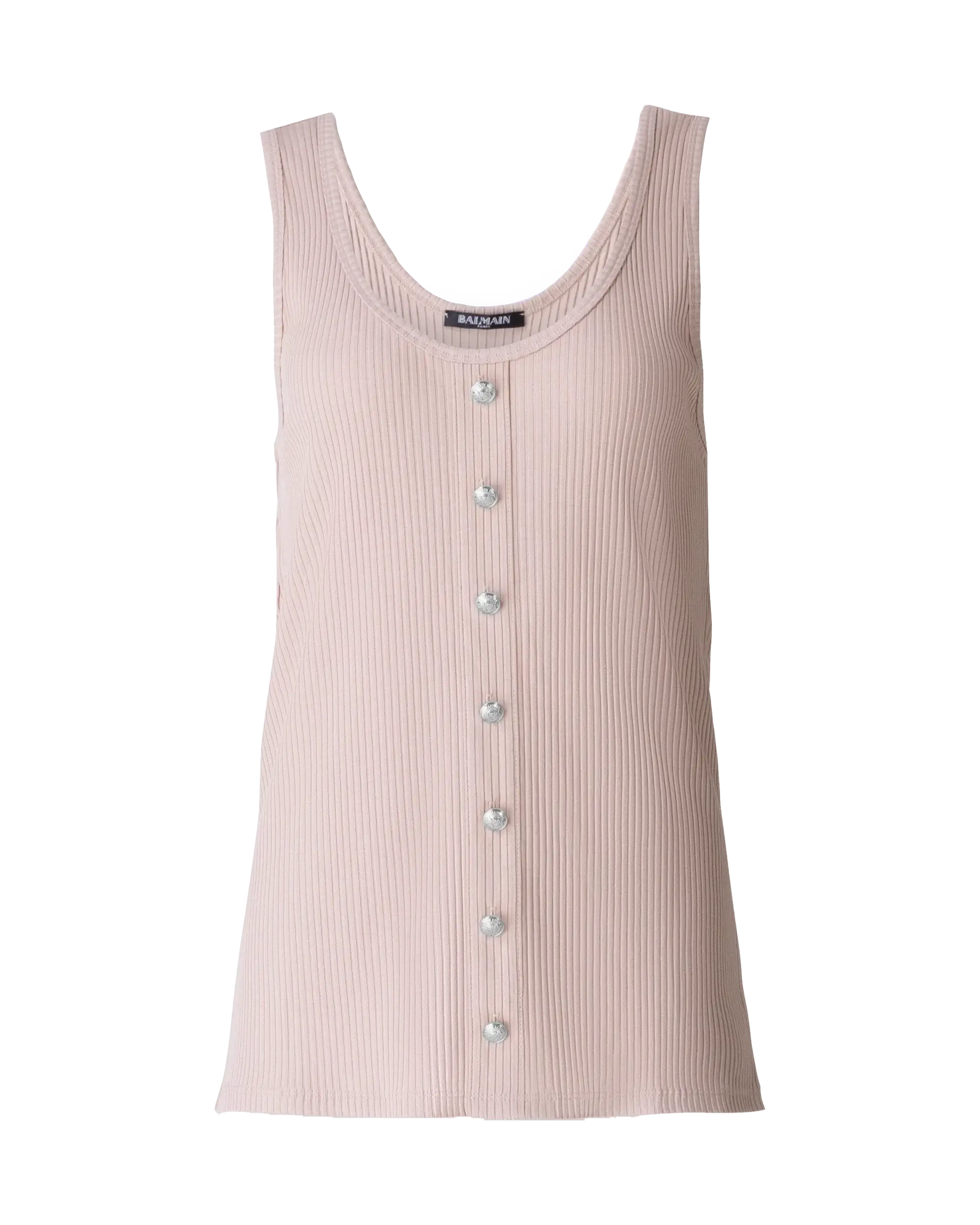 Button-Detail Ribbed Tank Top