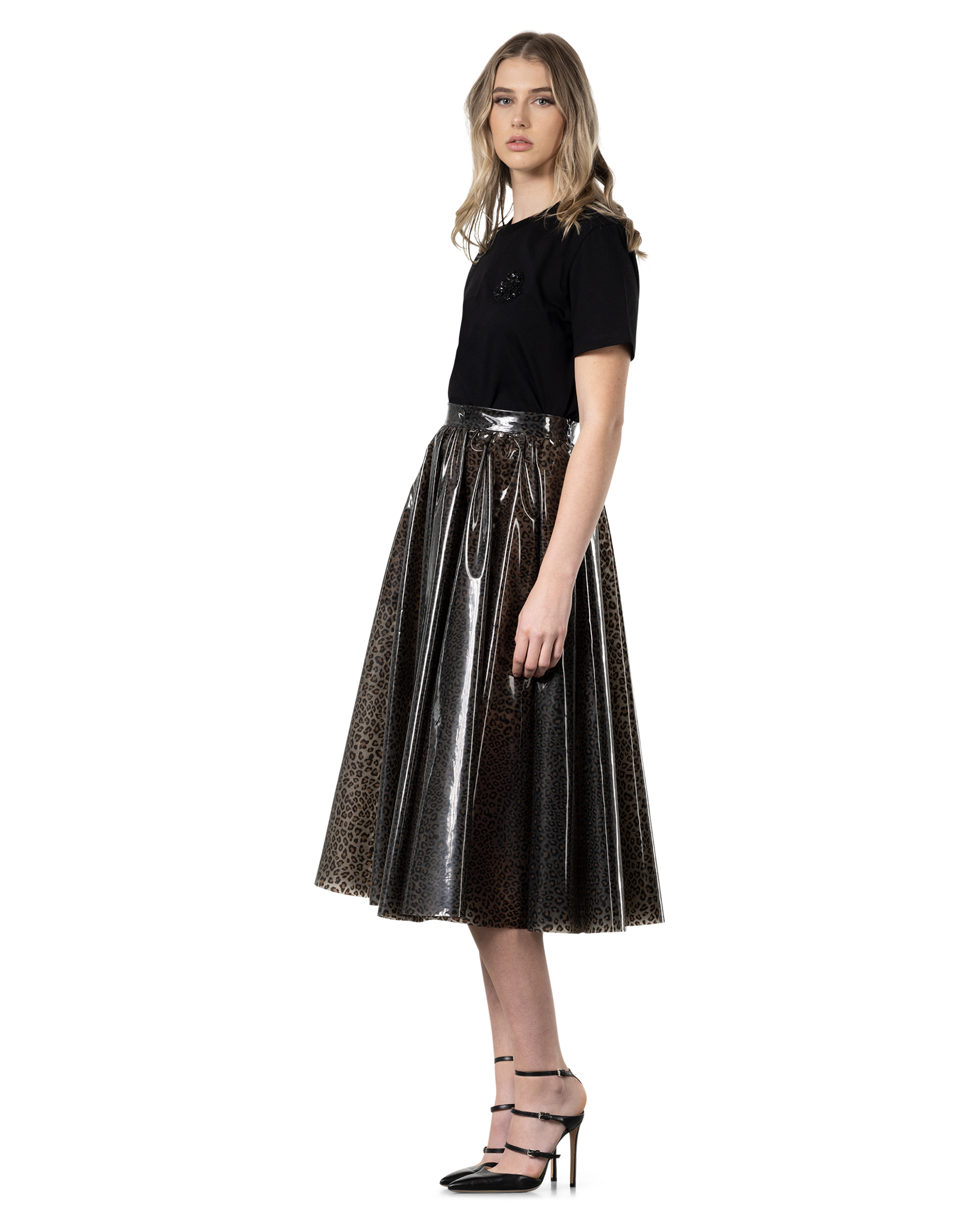 Viny Leopard Print Pleated Midi Skirt