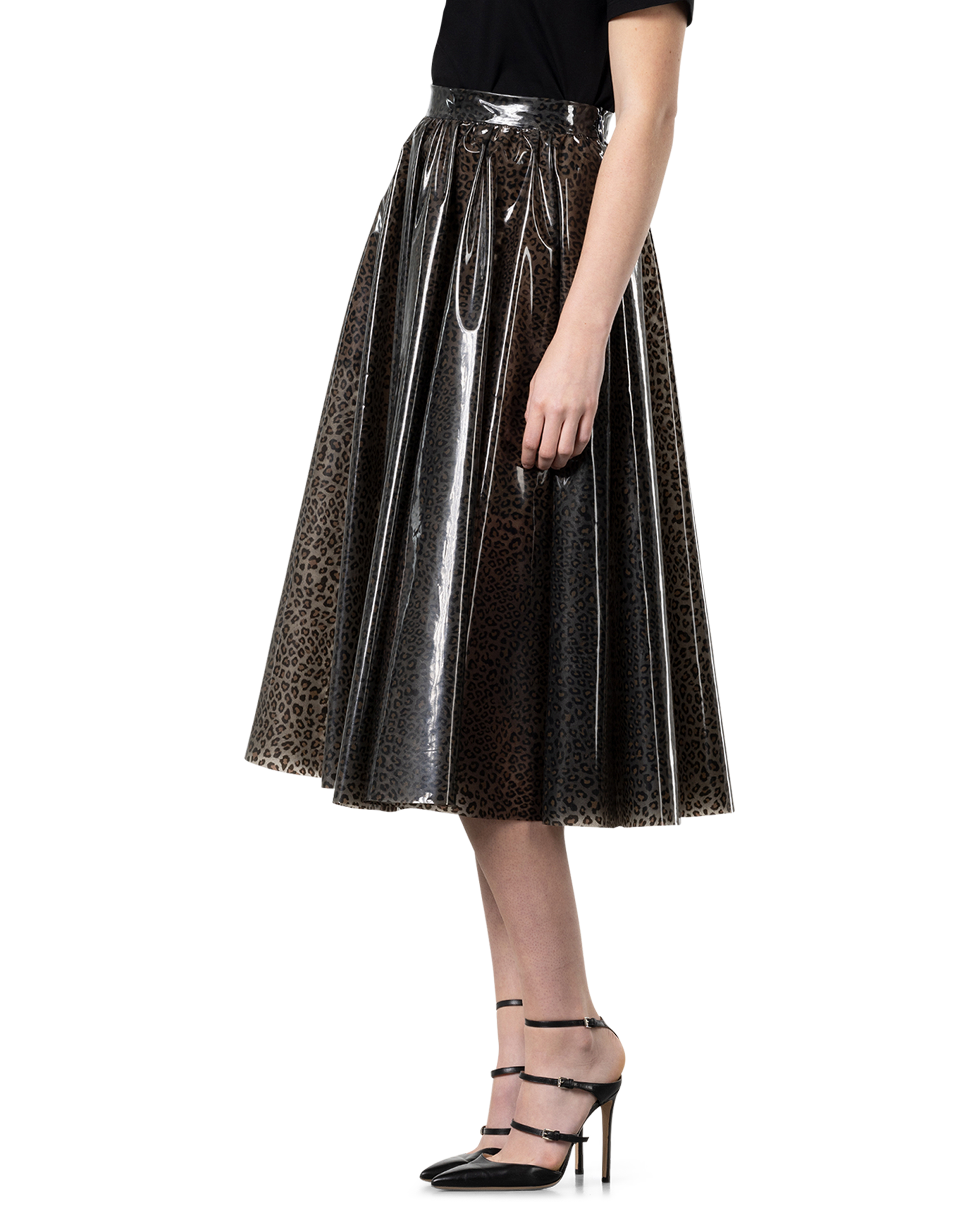 Viny Leopard Print Pleated Midi Skirt