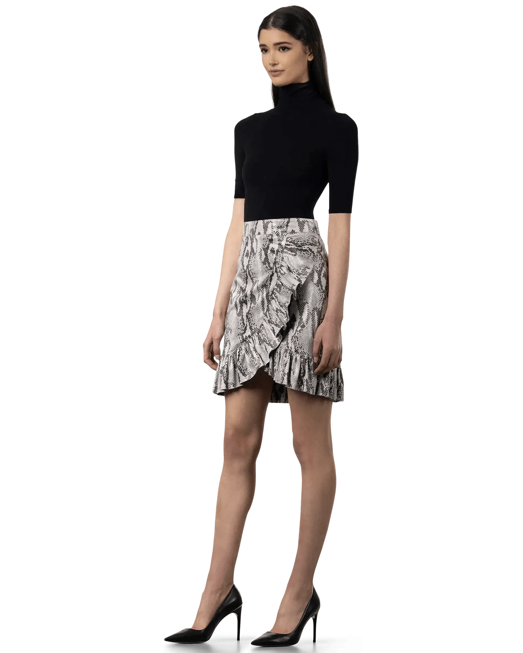 Ruffled Snakeskin Print Skirt - DIHSAN