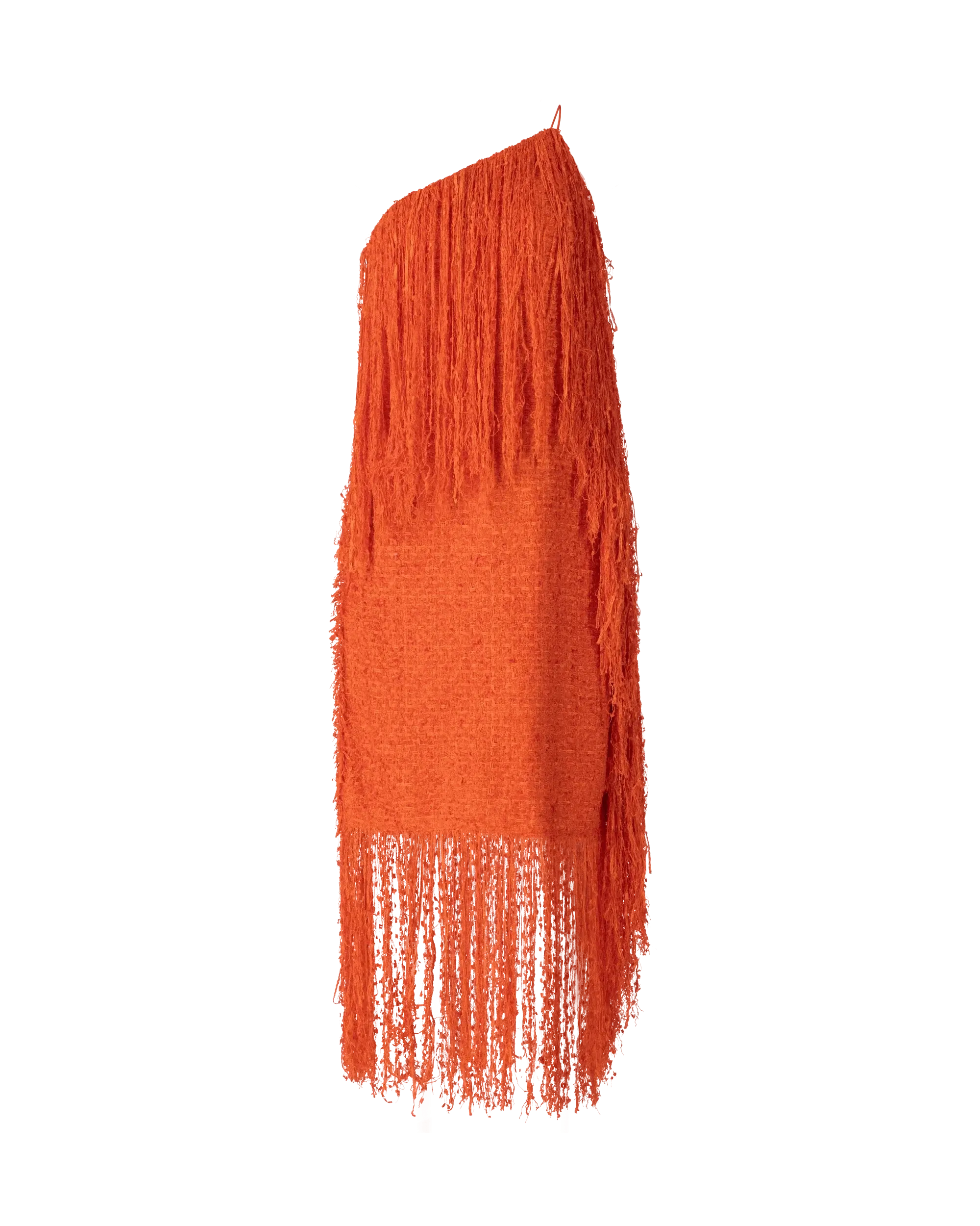 Fringe-Detailed One Shoulder Dress