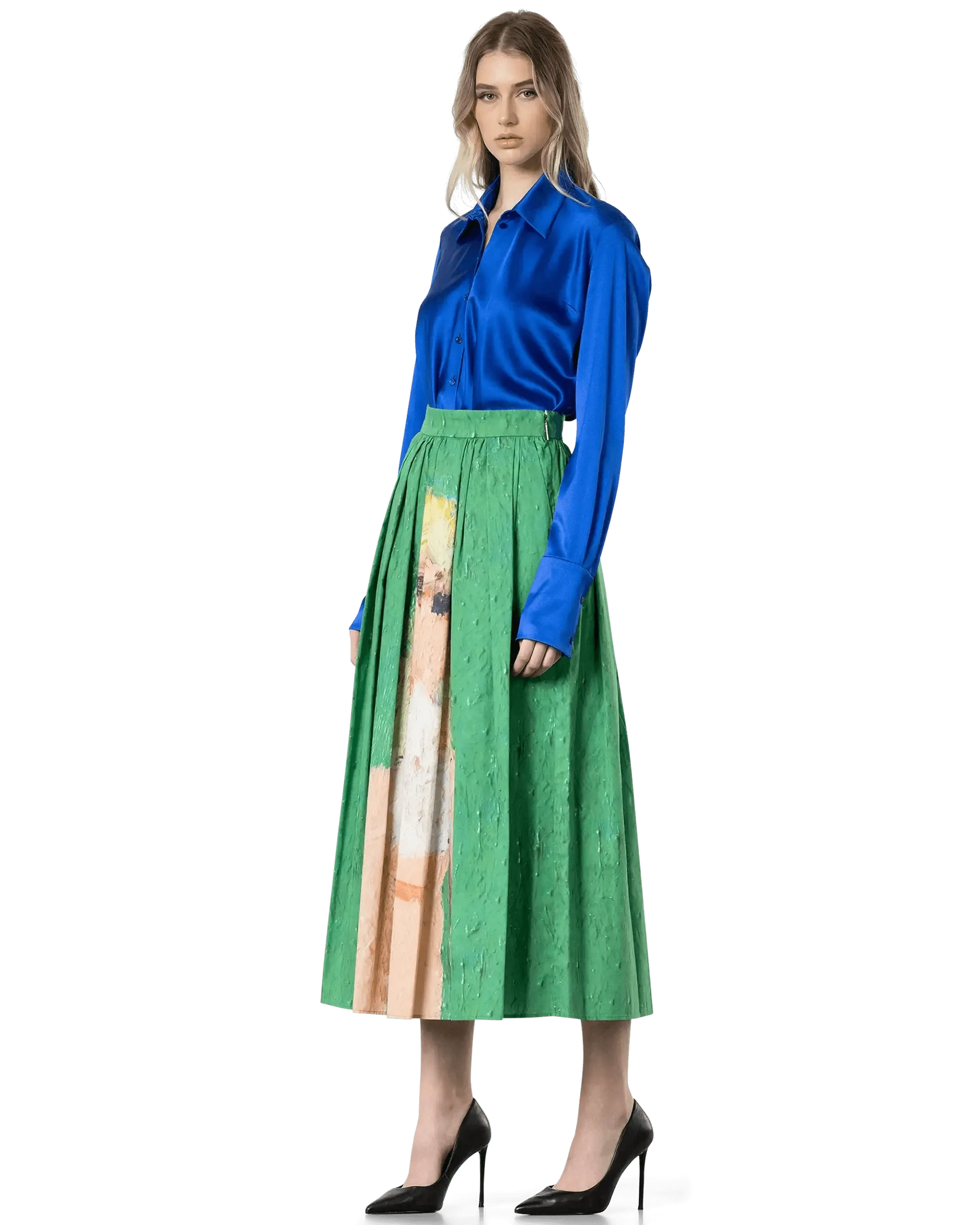 Pleated Print Midi Skirt - DIHSAN