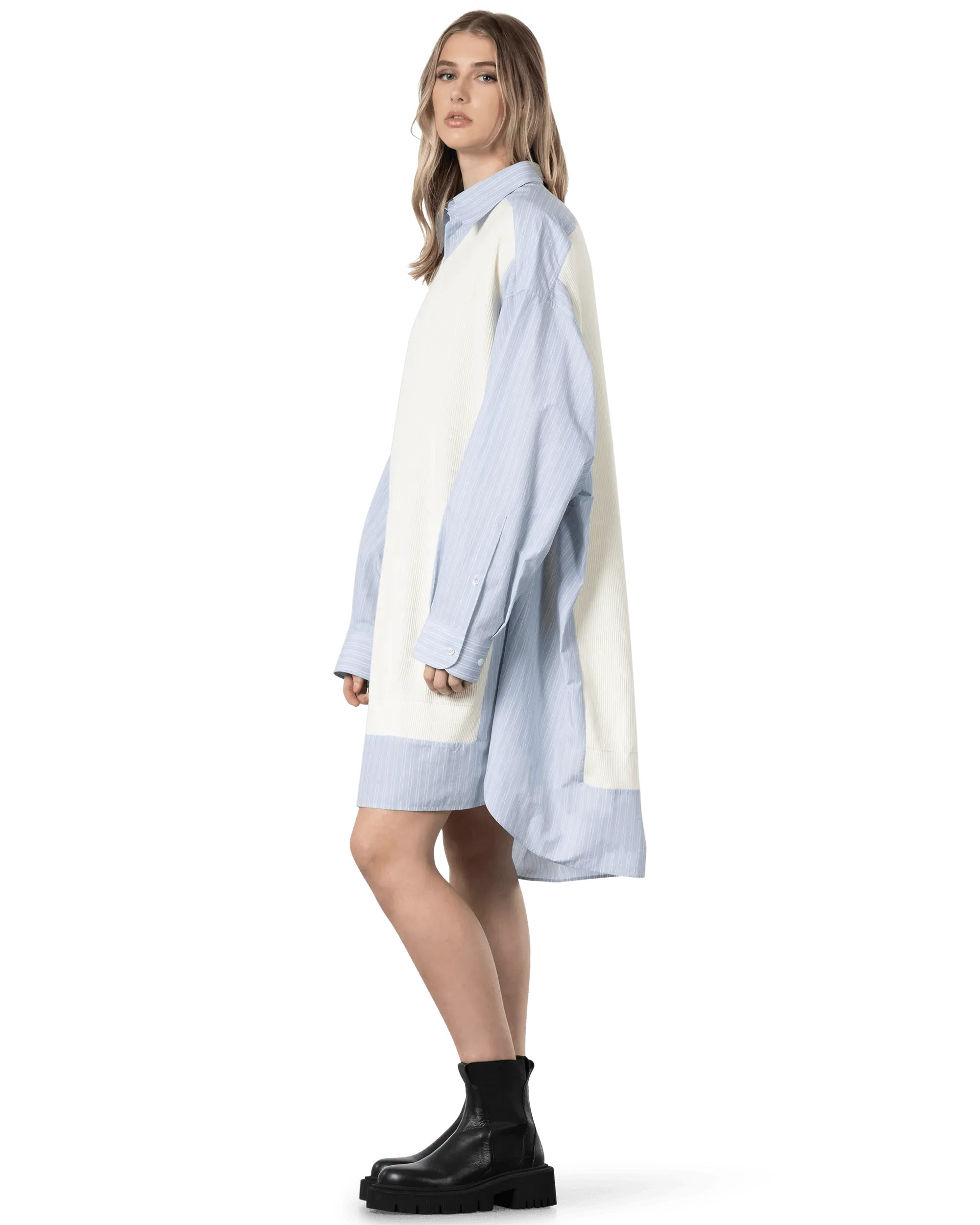 Spliced Knit Shirt Dress