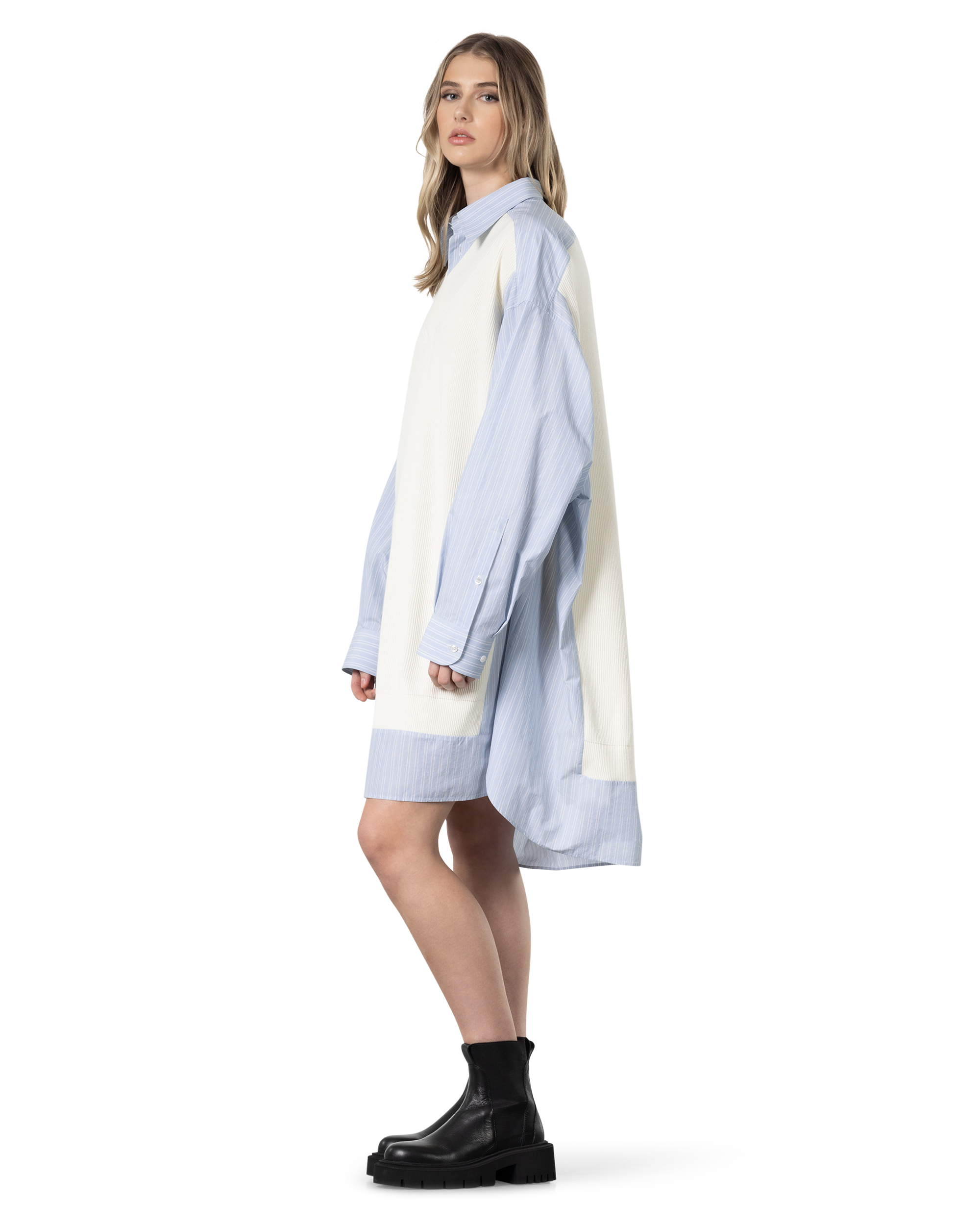 Spliced Knit Shirt Dress