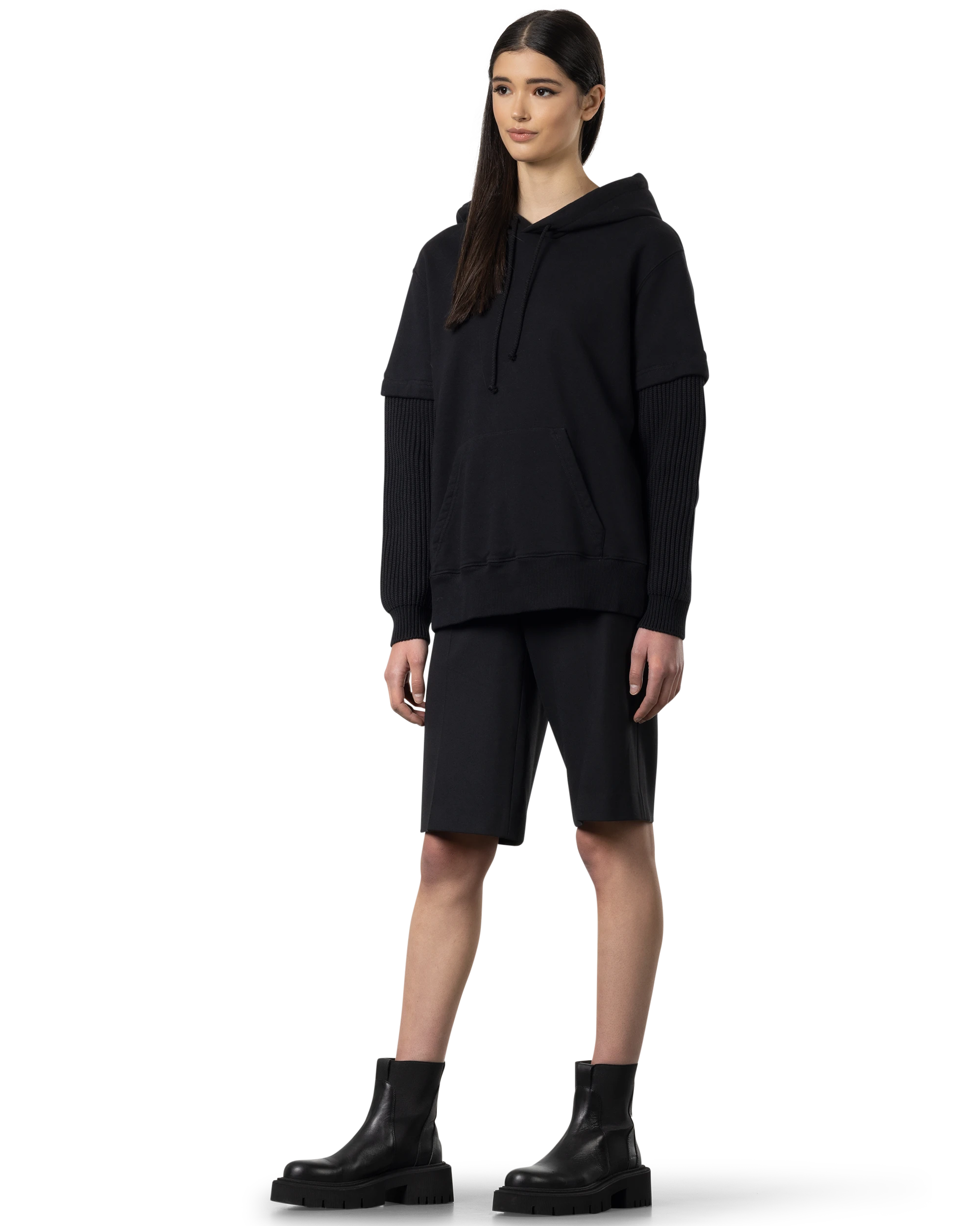 Ribbed Sleeve Hoodie - DIHSAN