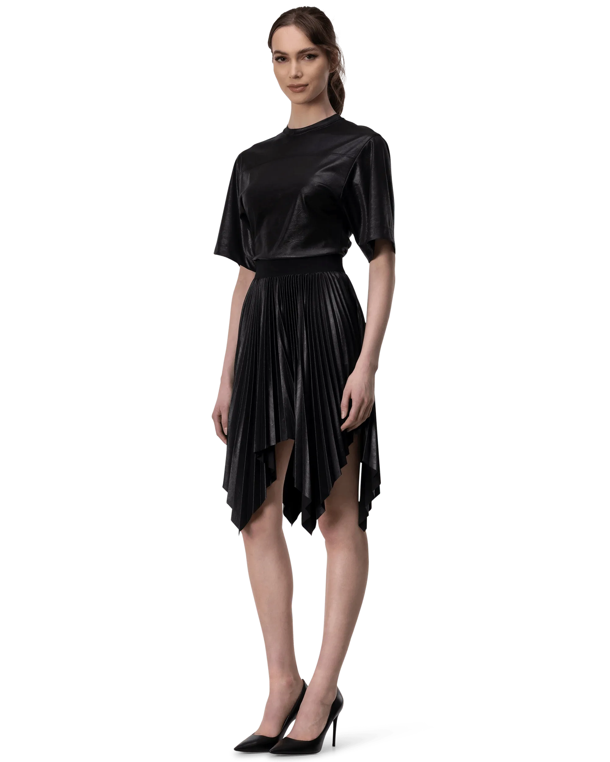 Pleated Lacquer T-Shirt Dress