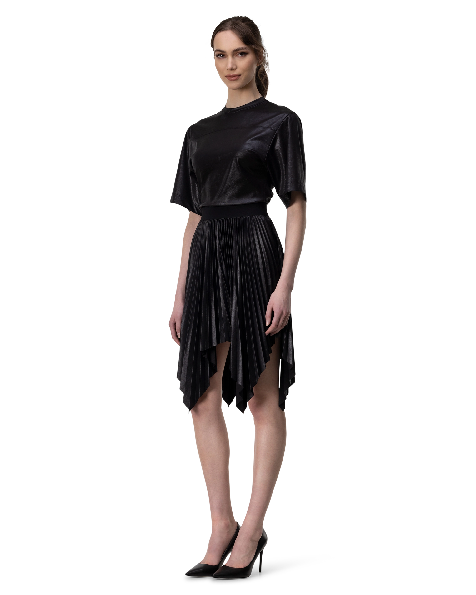 Pleated Lacquer T-Shirt Dress
