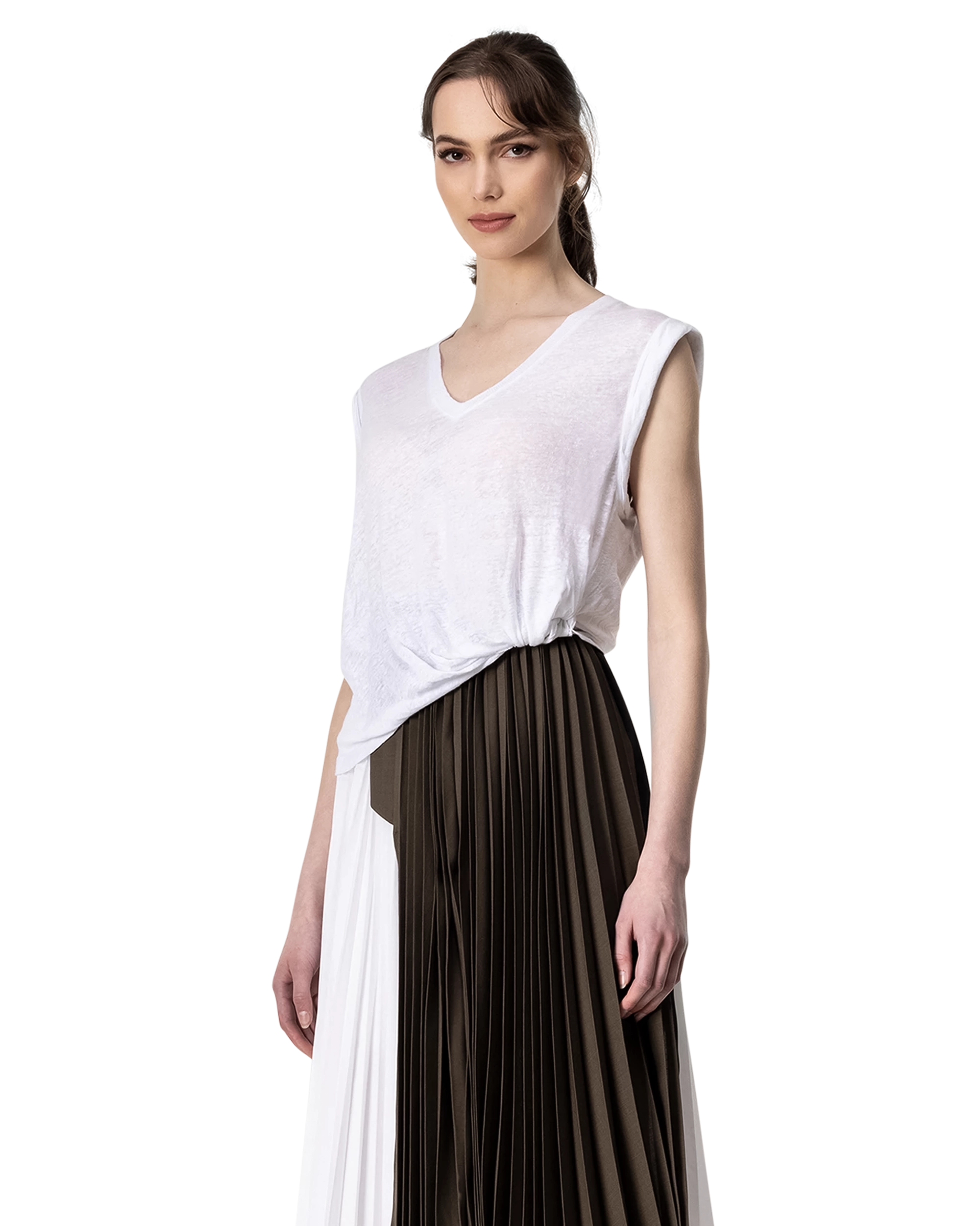Xantey Linen Knotted Sleeveless T-shirt