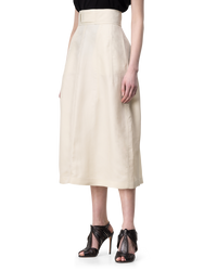Ivory Cotton High Waisted Silk Midi Skirt by Jil Sander | DIHSAN