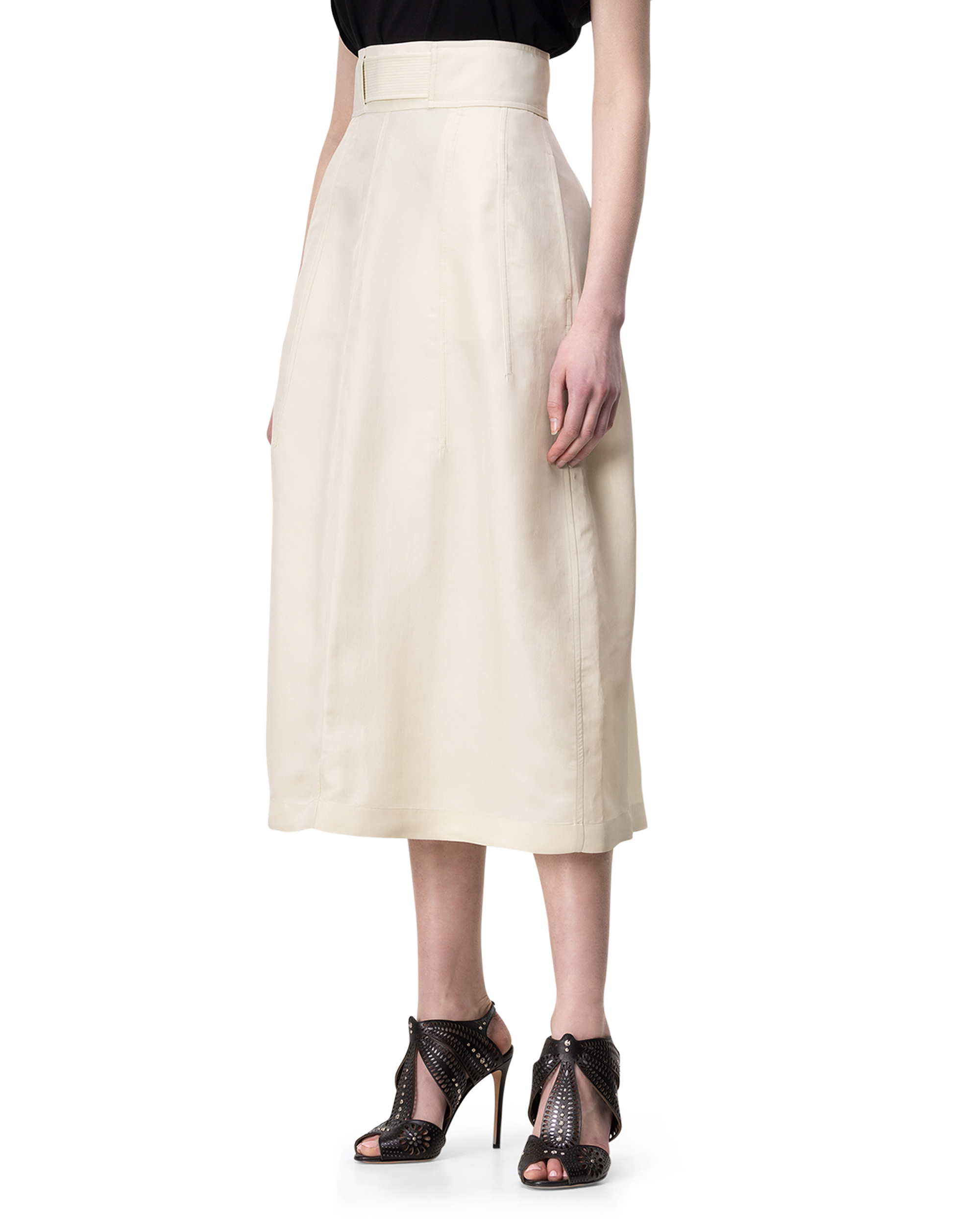 High Waisted Silk Midi Skirt
