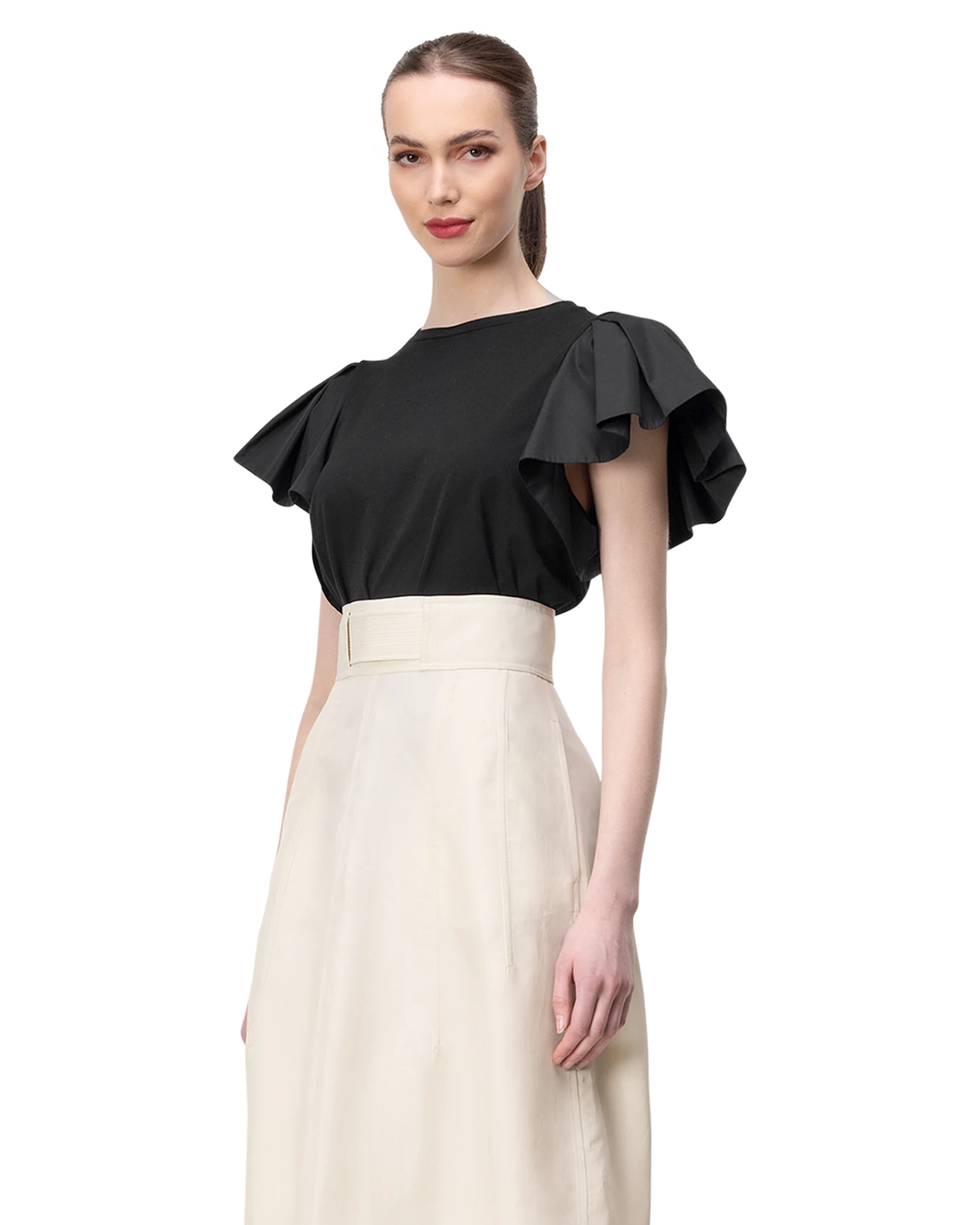 Ruffled Sleeve Jersey Top