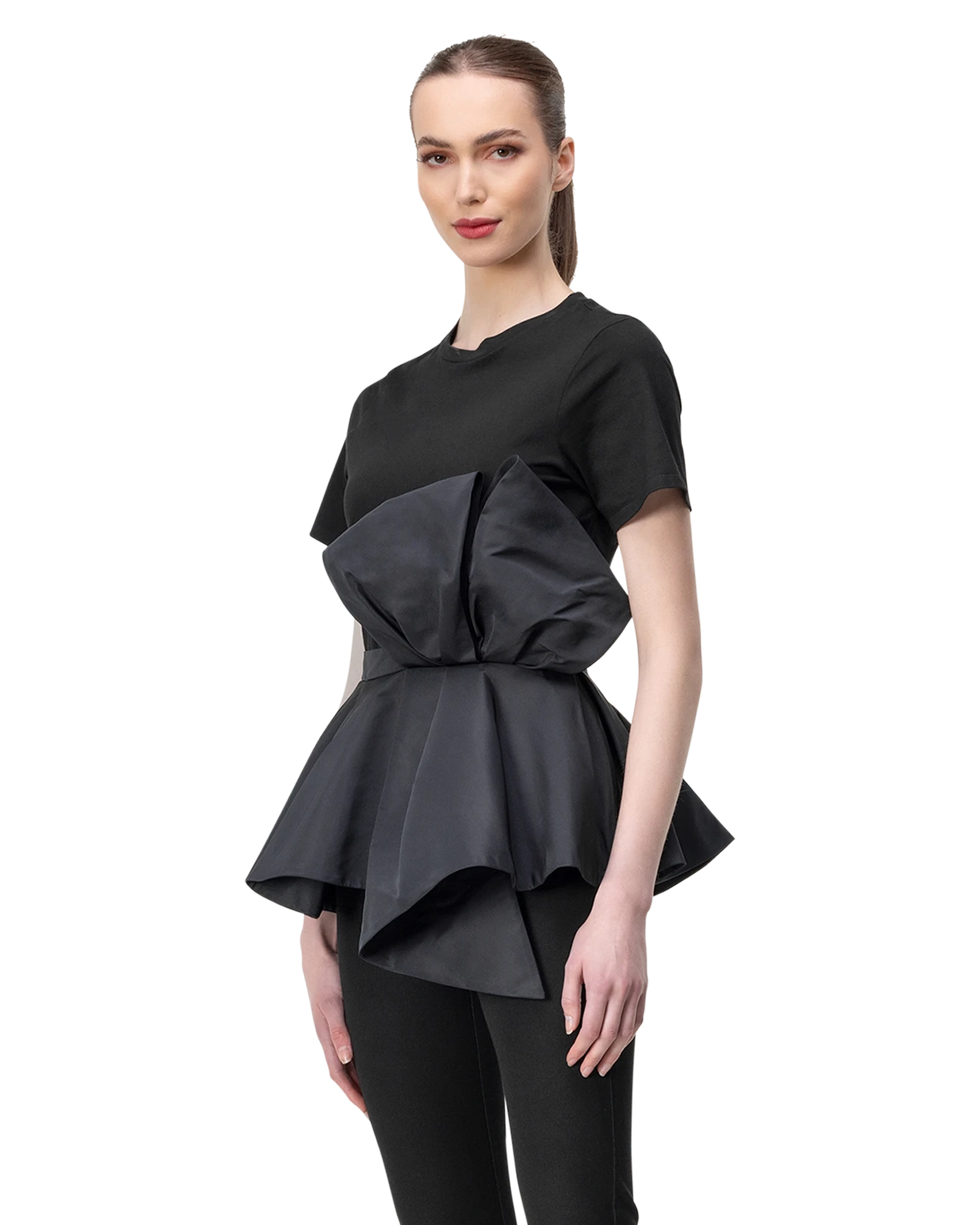Black Asymmetric Short Sleeve Ruffle Top by Alexander McQueen | DIHSAN