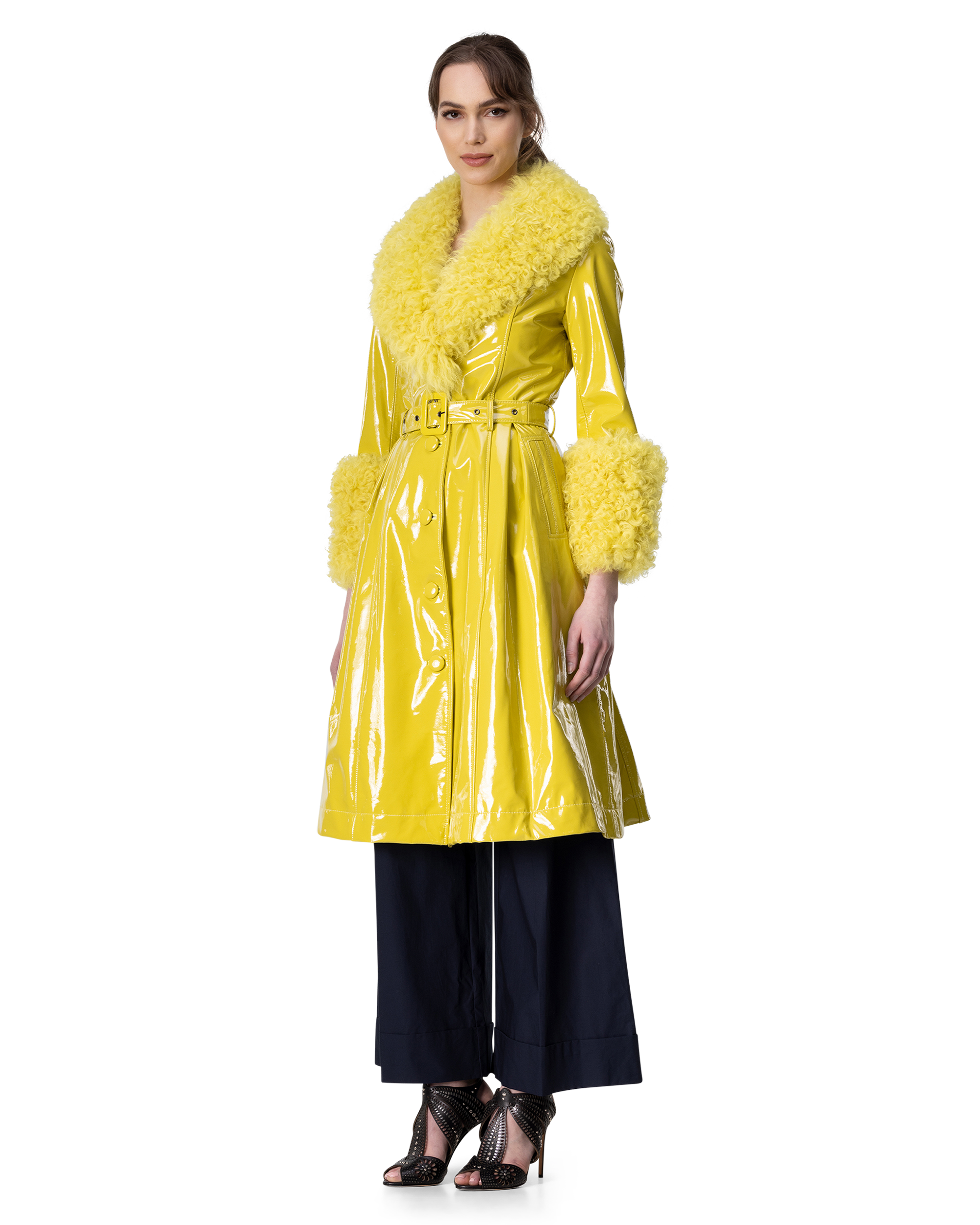 Foxy Shearling Trim Leather Coat