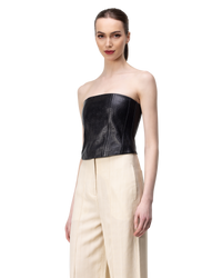 Logo Embossed Black Leather Corset Top