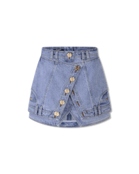 Button-Trimmed Denim Wrap Skirt - DIHSAN