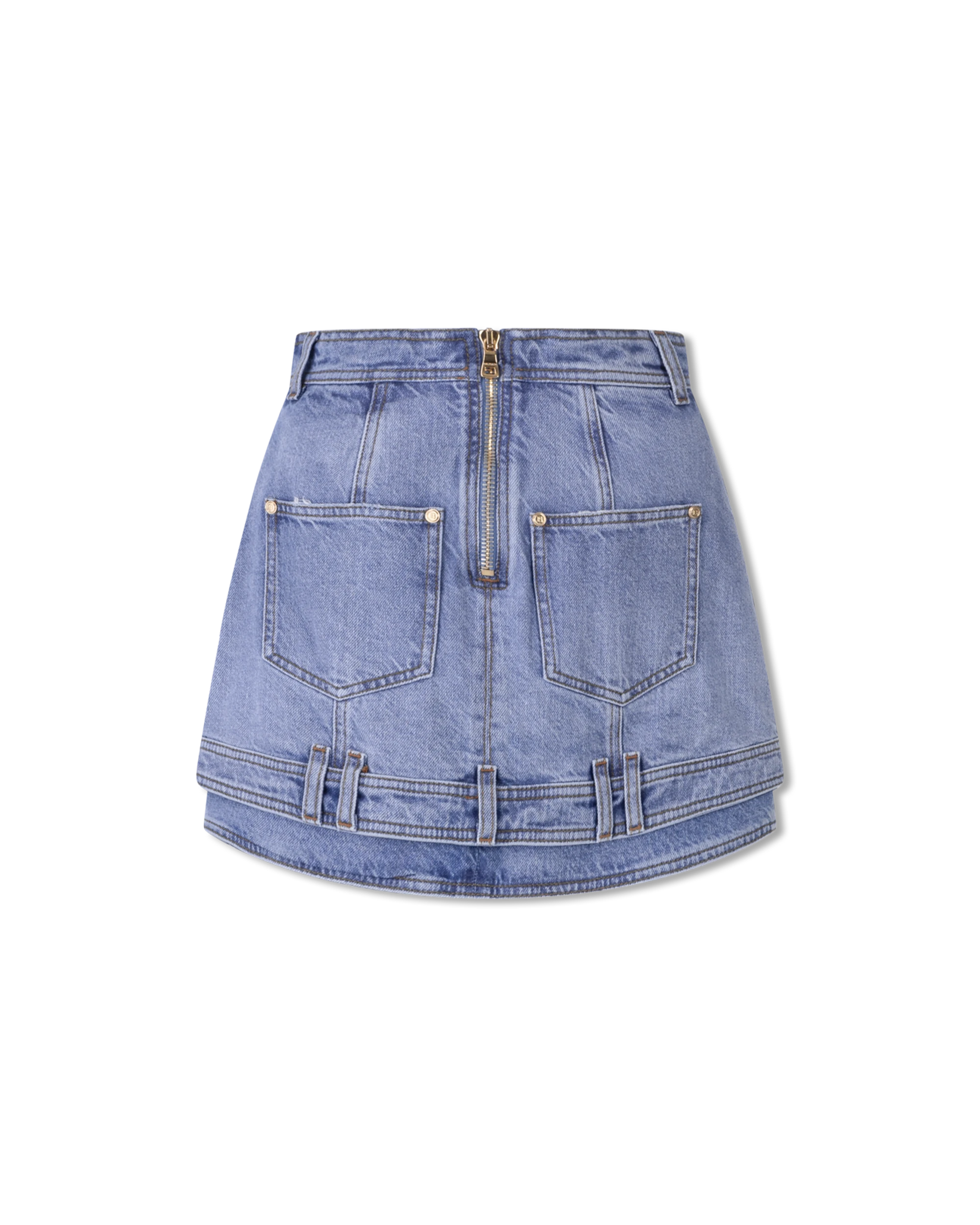 Button-Trimmed Denim Wrap Skirt