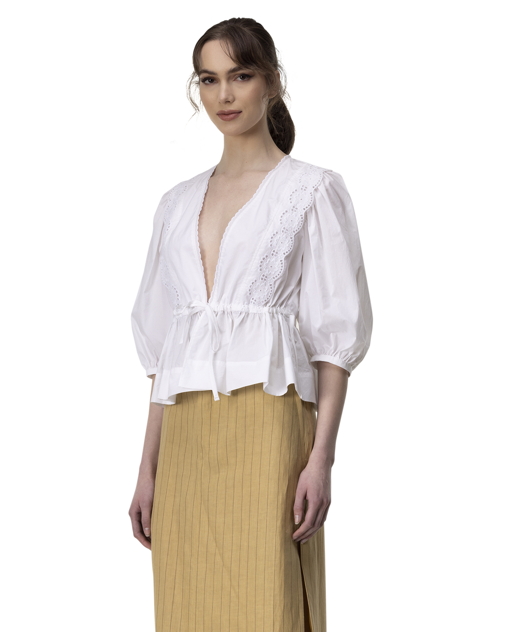 Eyelet Embroidered Wrap Blouse