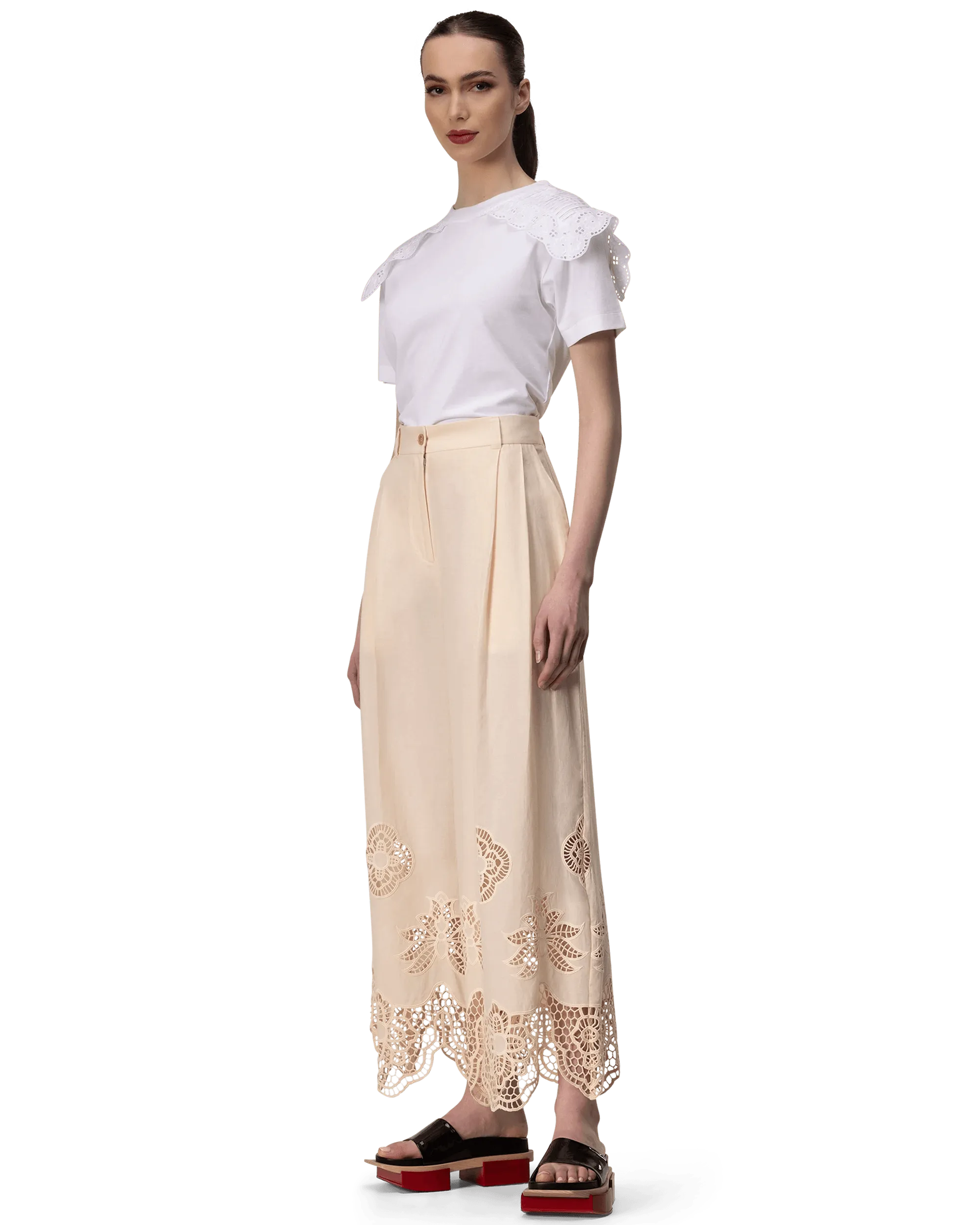 Guipure Trim Voile Pants