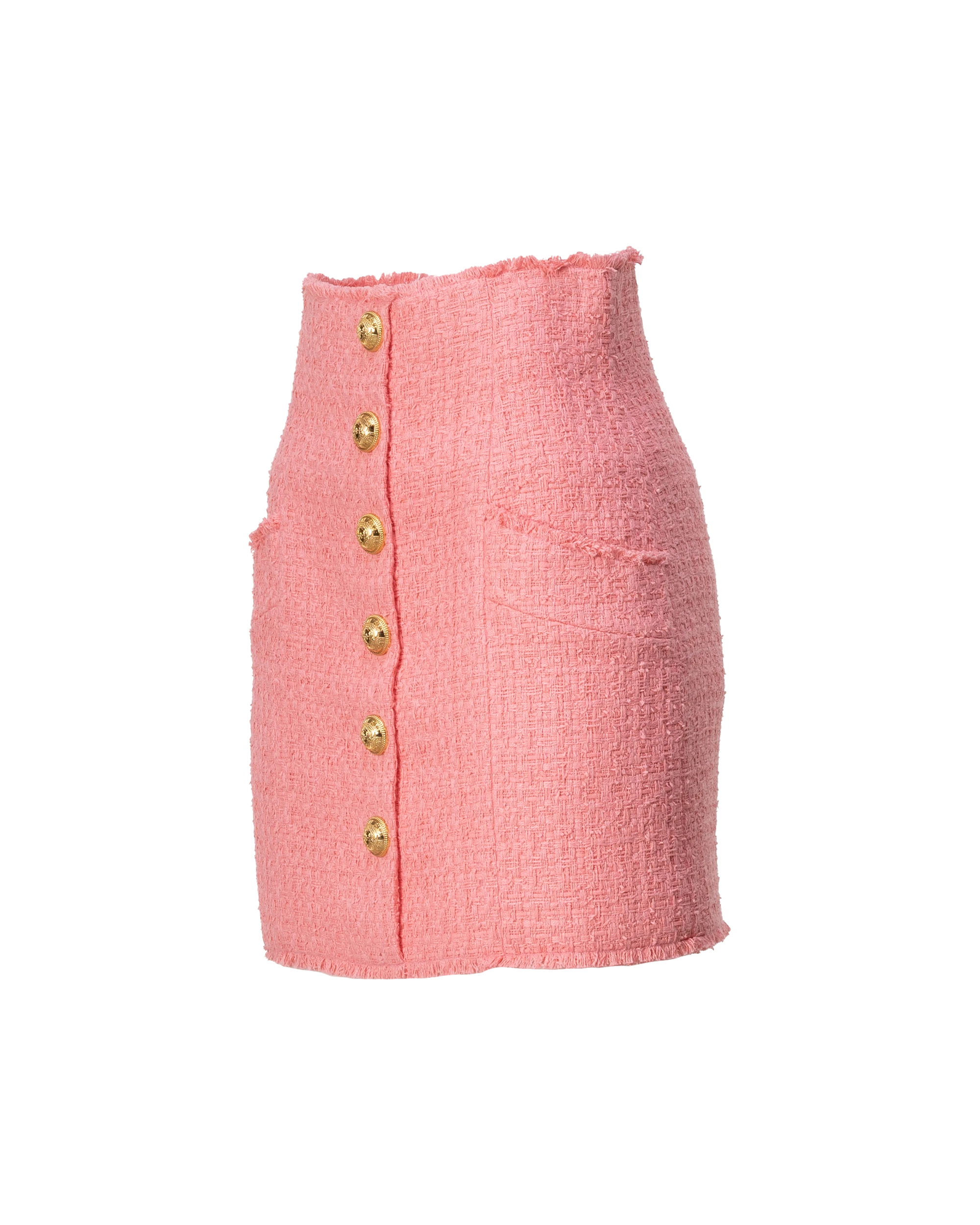 High Waisted Buttoned Tweed Skirt