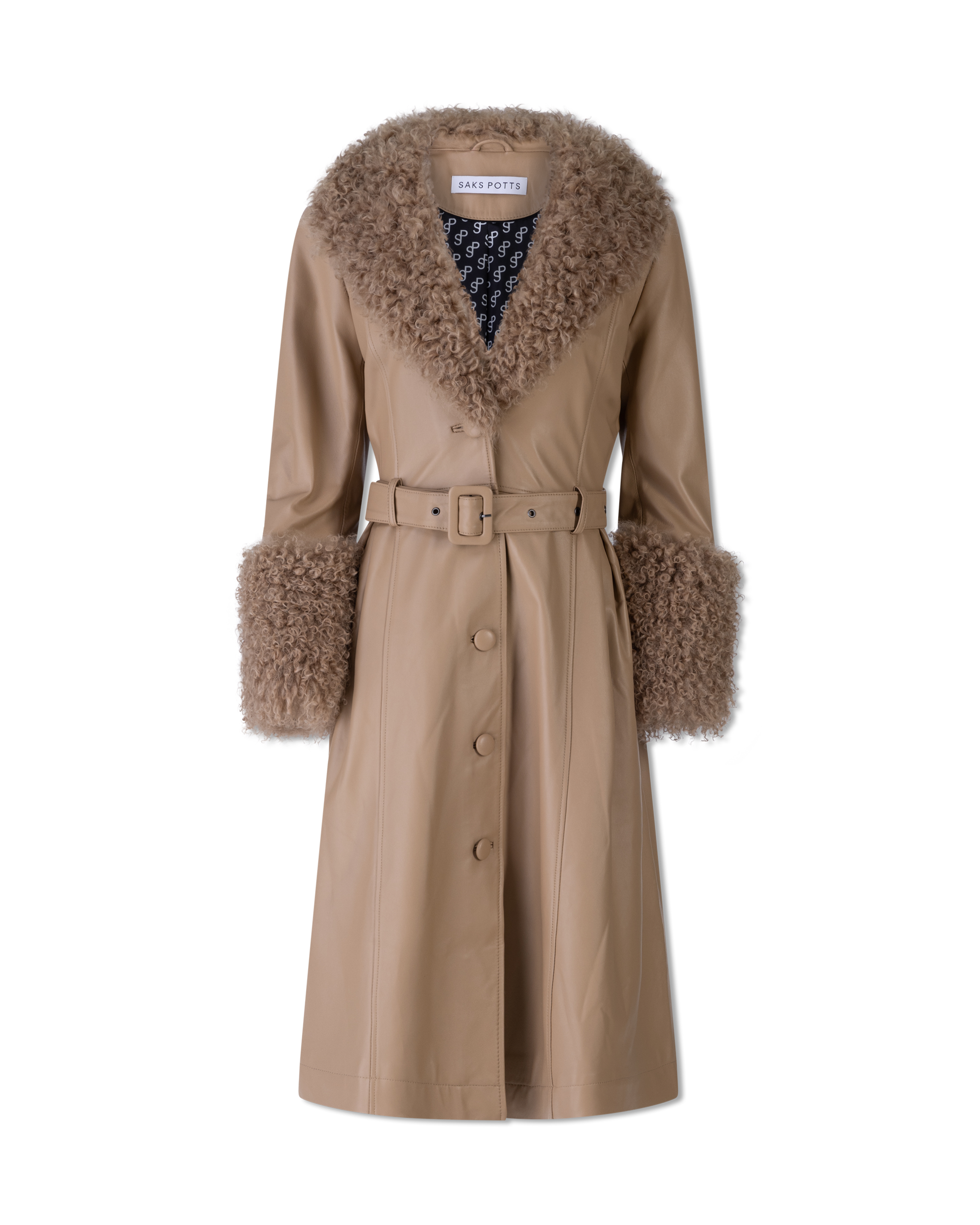 Foxy Shearling Brown Trim Leather Coat