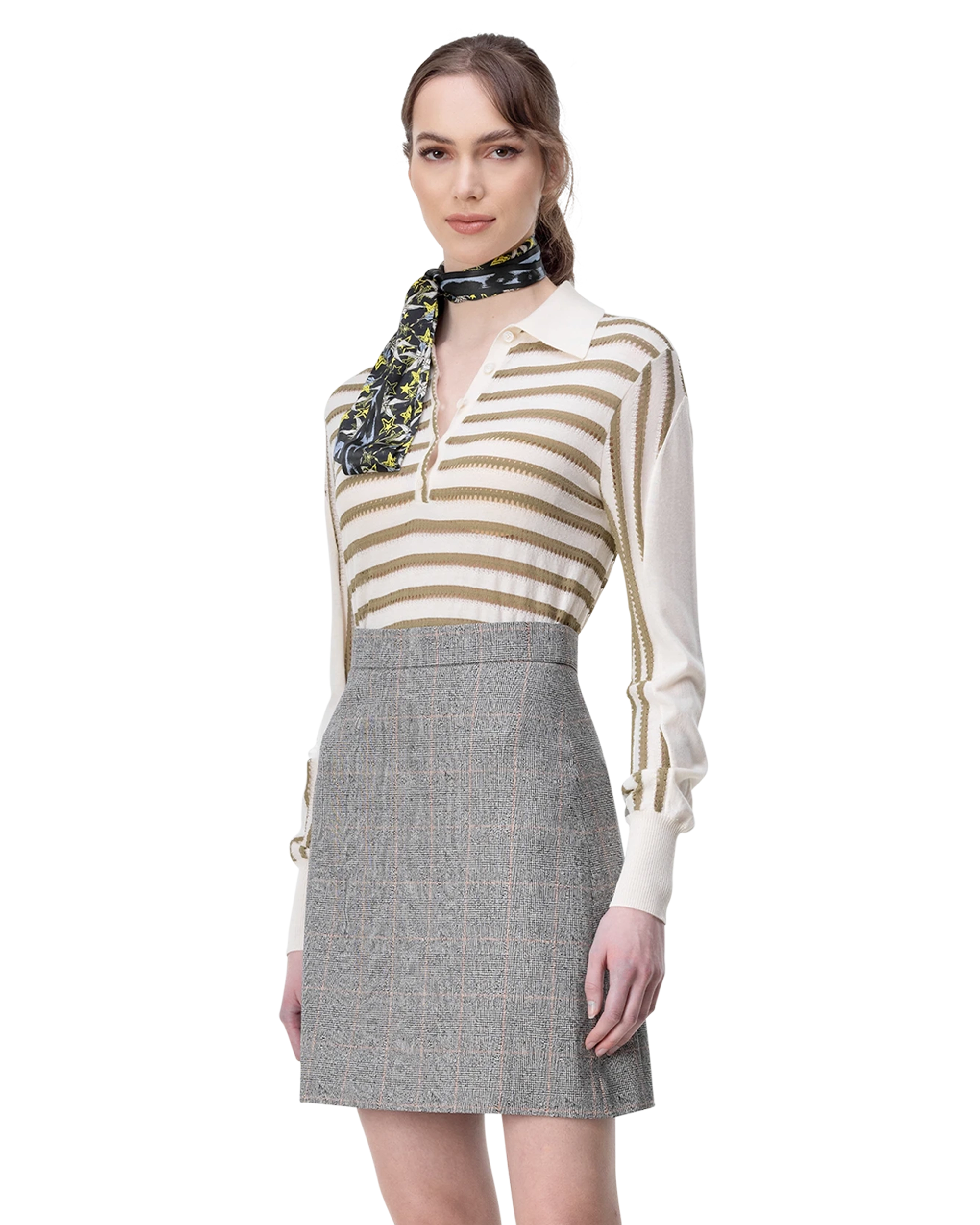 Striped Long Sleeve Polo Sweater