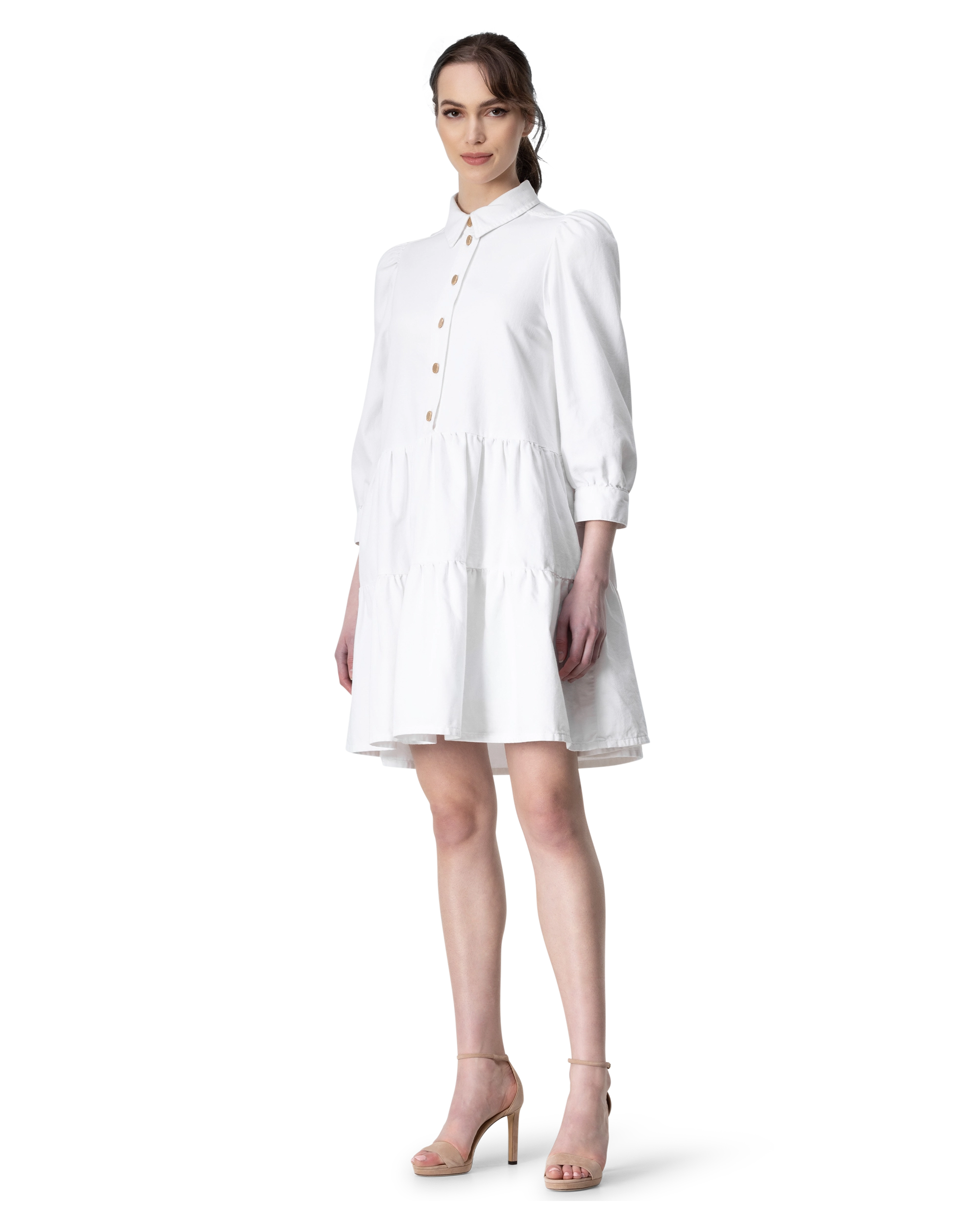 Puffy Sleeve A-line Denim Dress