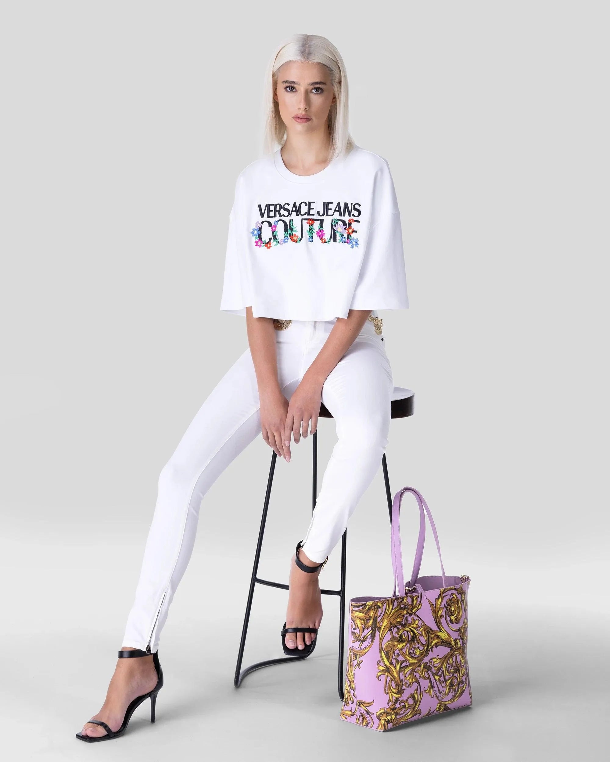 Glitter Logo Printed Cropped T-shirt