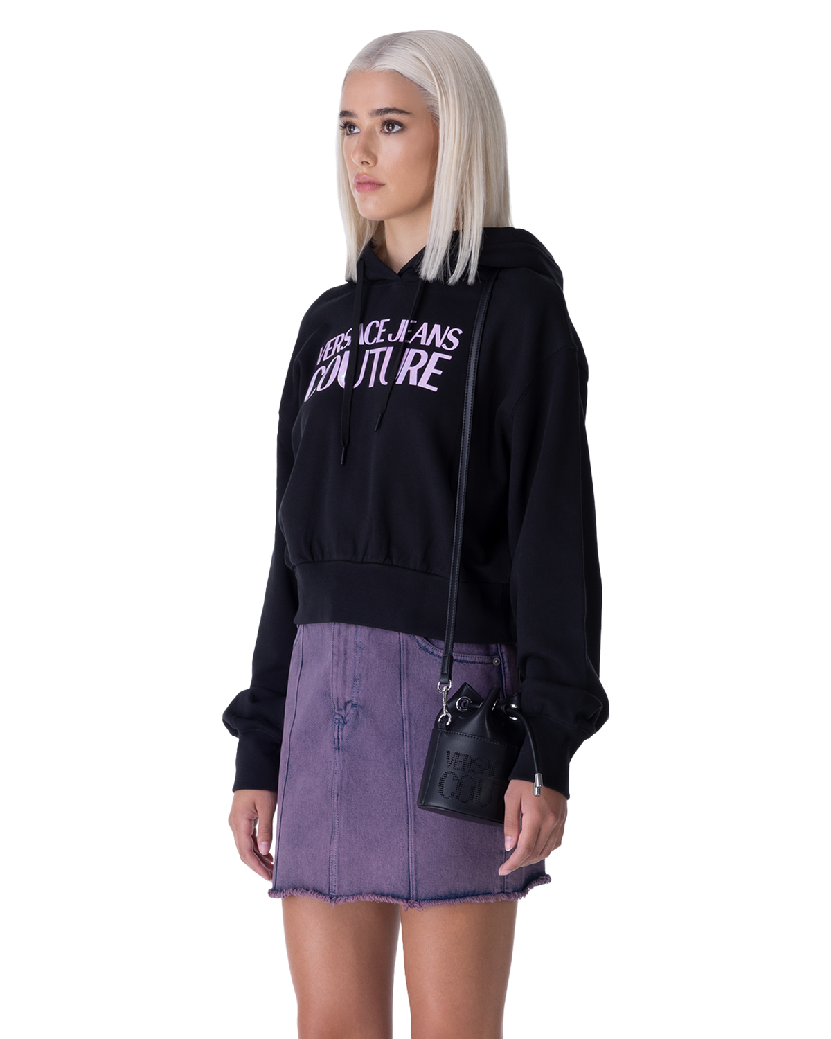 Black Cotton Printed Logo Hoodie by Versace Jeans Couture | DIHSAN