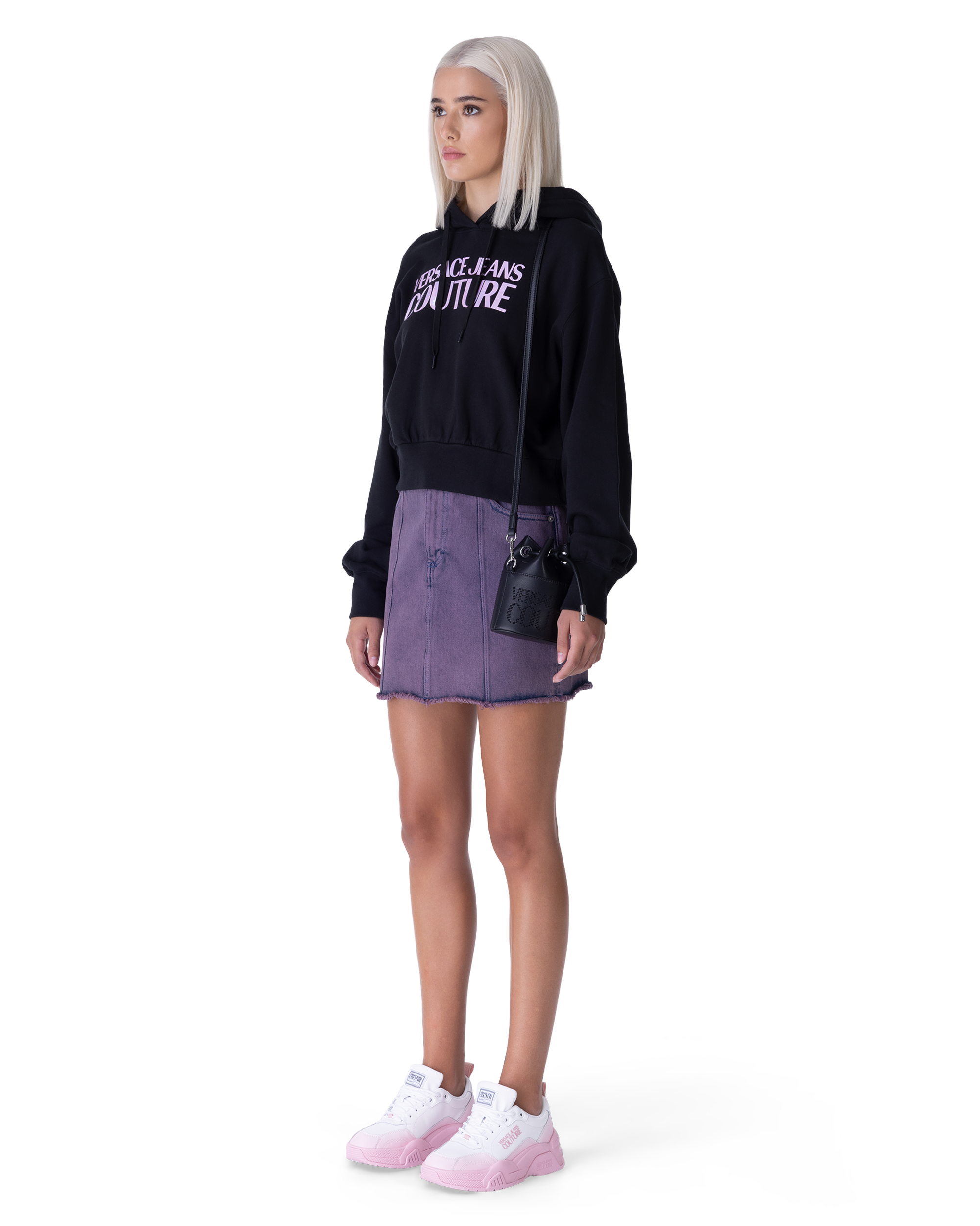 Black Cotton Printed Logo Hoodie by Versace Jeans Couture | DIHSAN