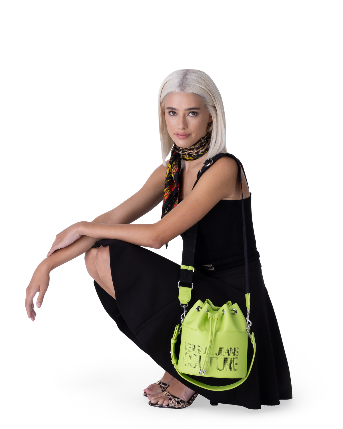 Black Cotton Blend Buckle Crop Top by Versace Jeans Couture | DIHSAN