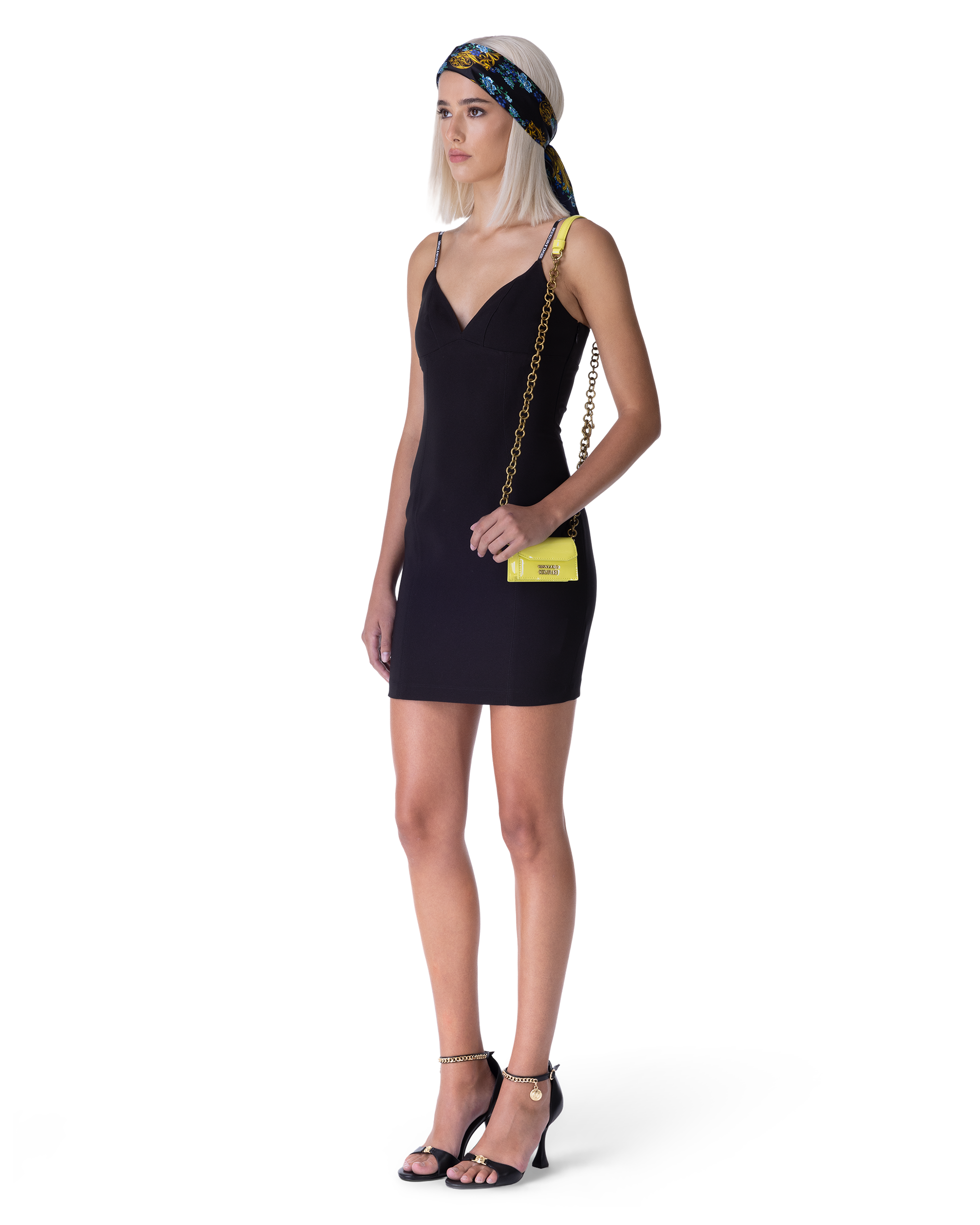 Black Elastane Logo Strap Tank Mini Black Dress by Versace Jeans Couture | DIHSAN
