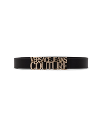 Leather Belt With Gold Trim Logo - DIHSAN
