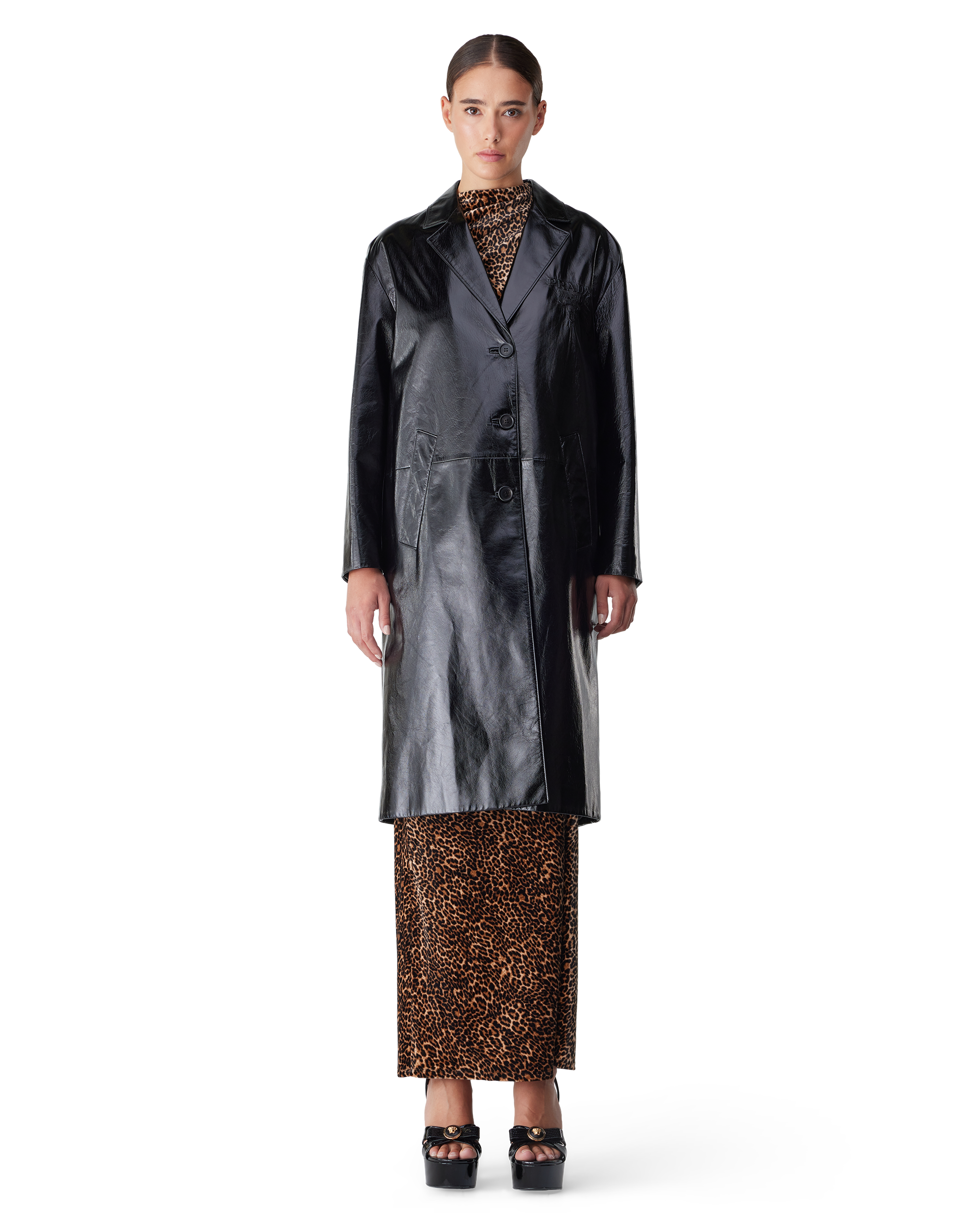 Relaxed Fit Patent Leather Coat