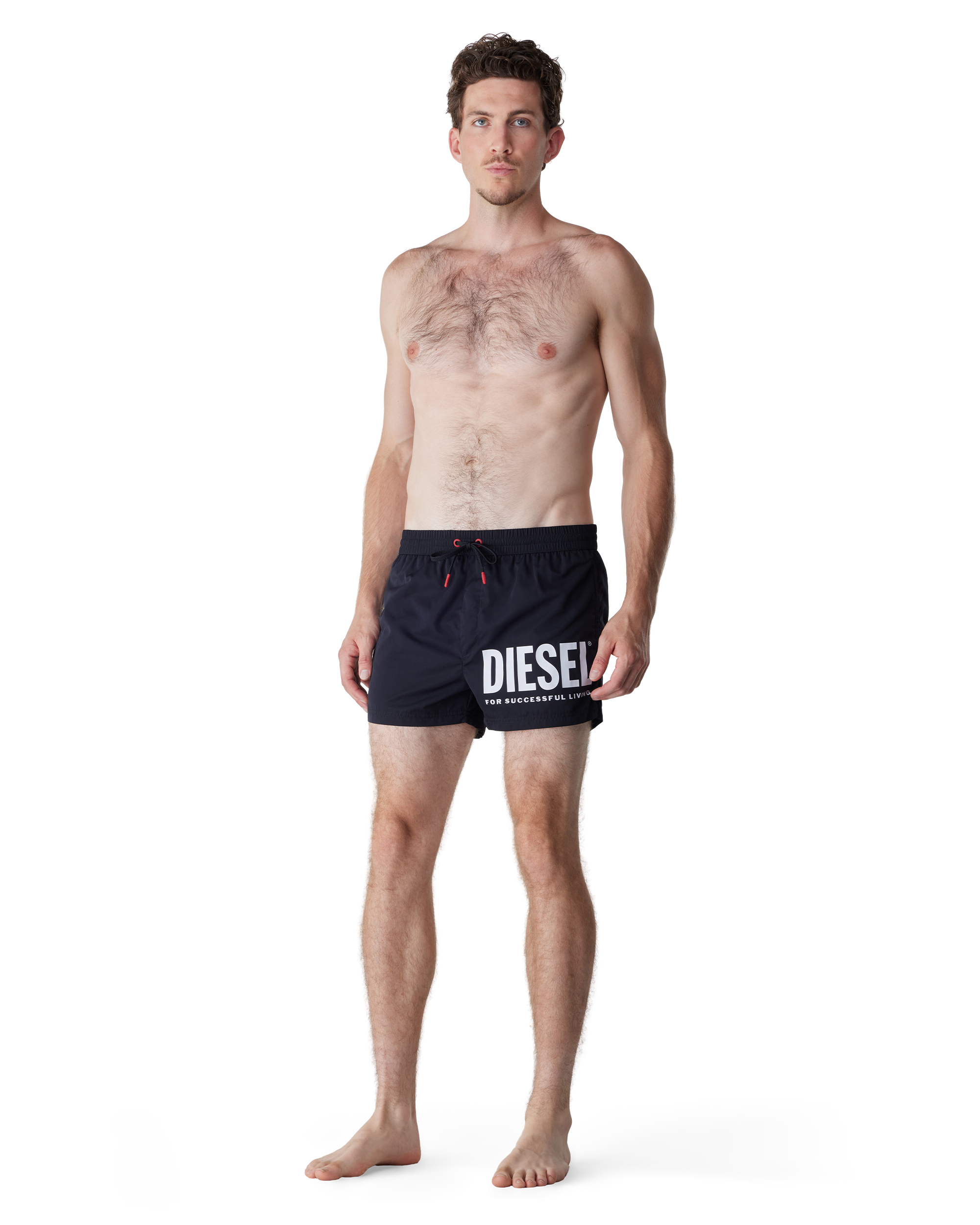 Black/Red Polyester BMBX-Mario-34 Swim Shorts by Diesel | DIHSAN