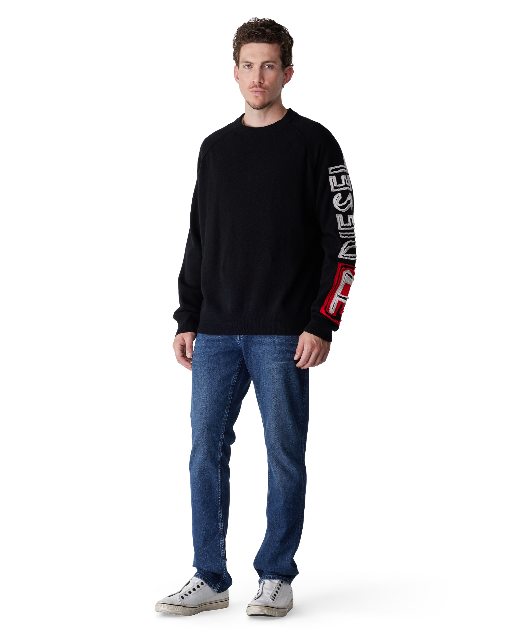 Deep Black Wool K-Saria Distressed Wool Logo Sweater by Diesel | DIHSAN