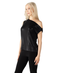 Black Polyester Blend Shiny Off The Shoulder Top by Norma Kamali | DIHSAN