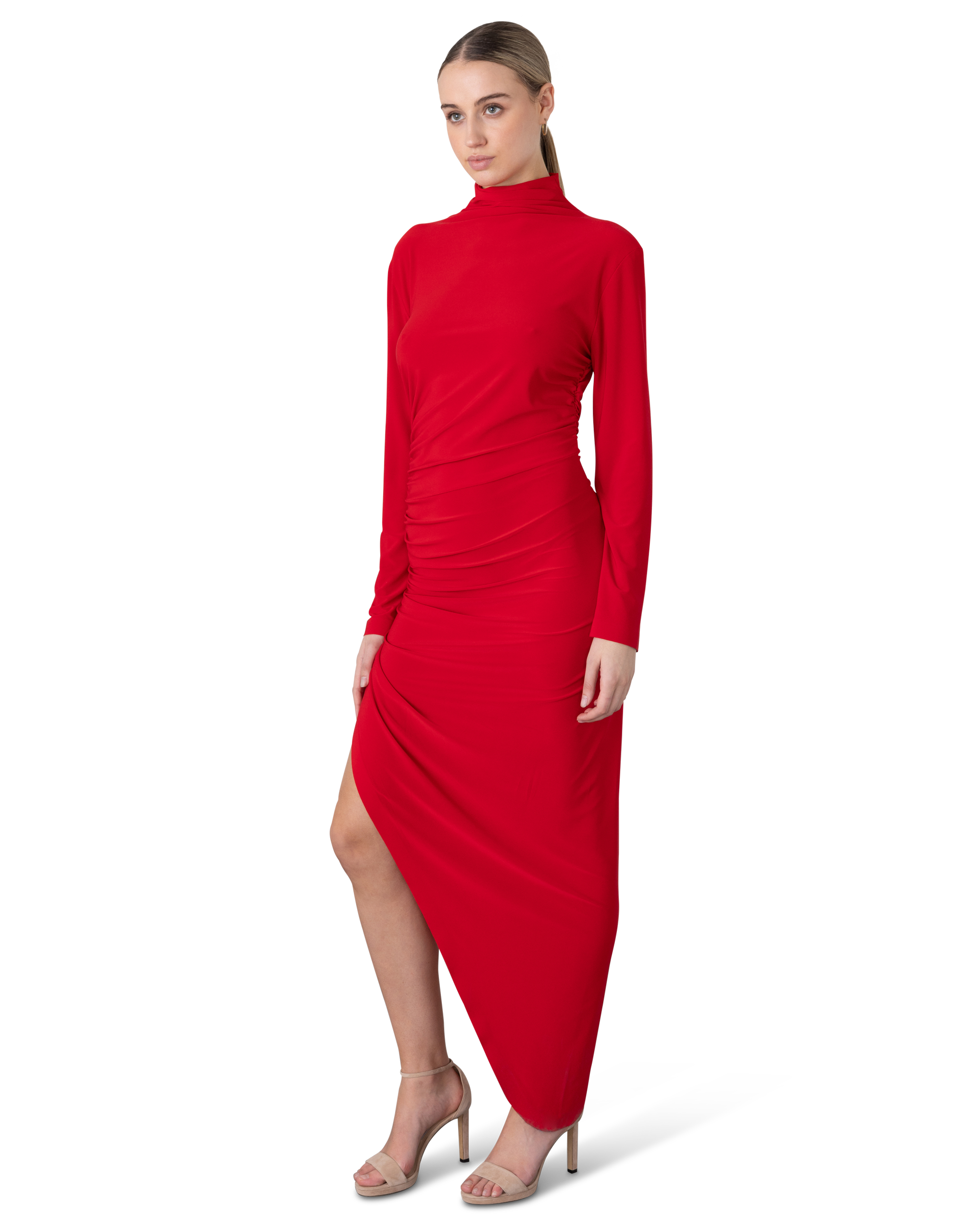 Long Sleeve Side Draped Gown