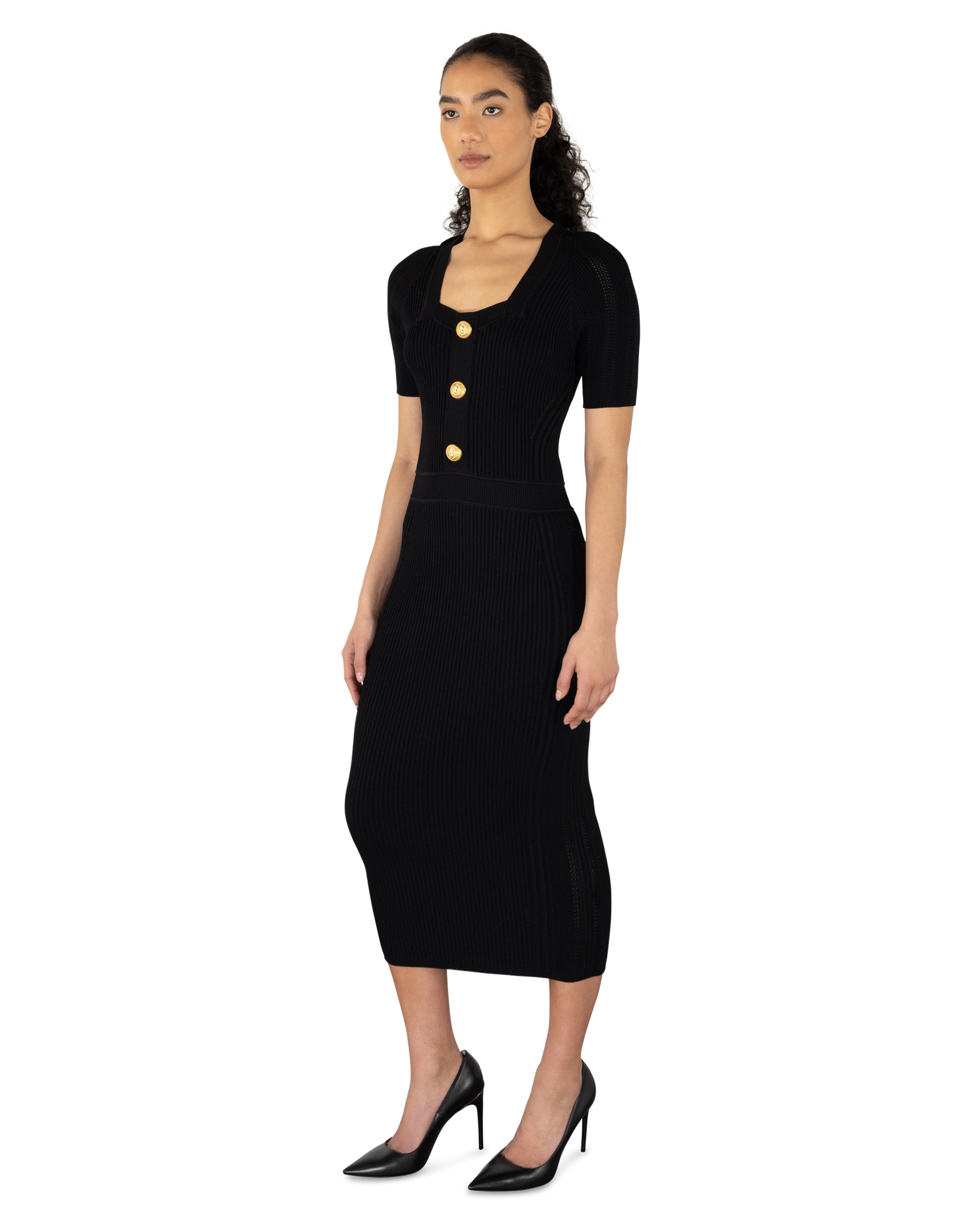 Short Sleeve Ribbed Knit Midi Dress