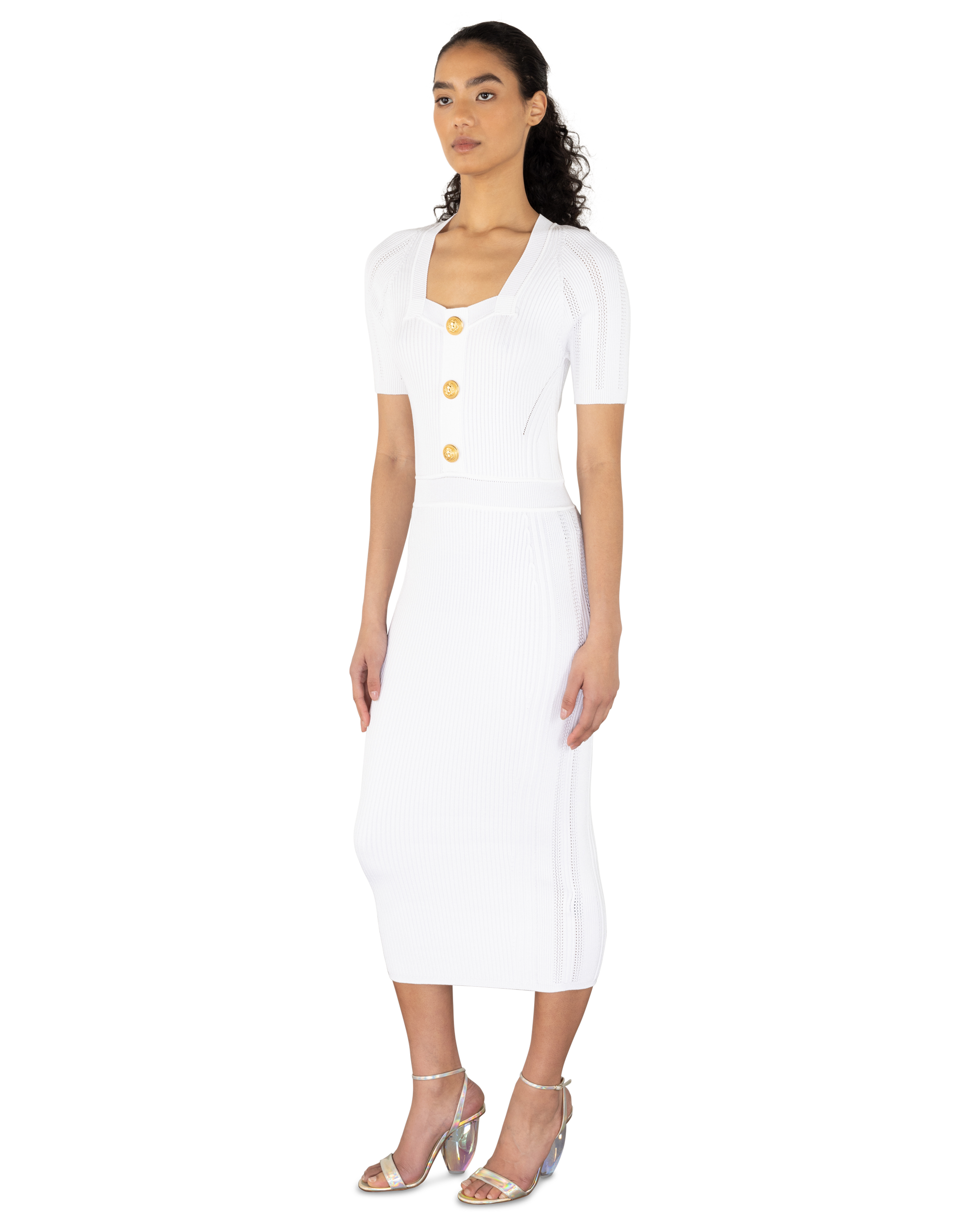 Short Sleeve Ribbed Knit Midi Dress