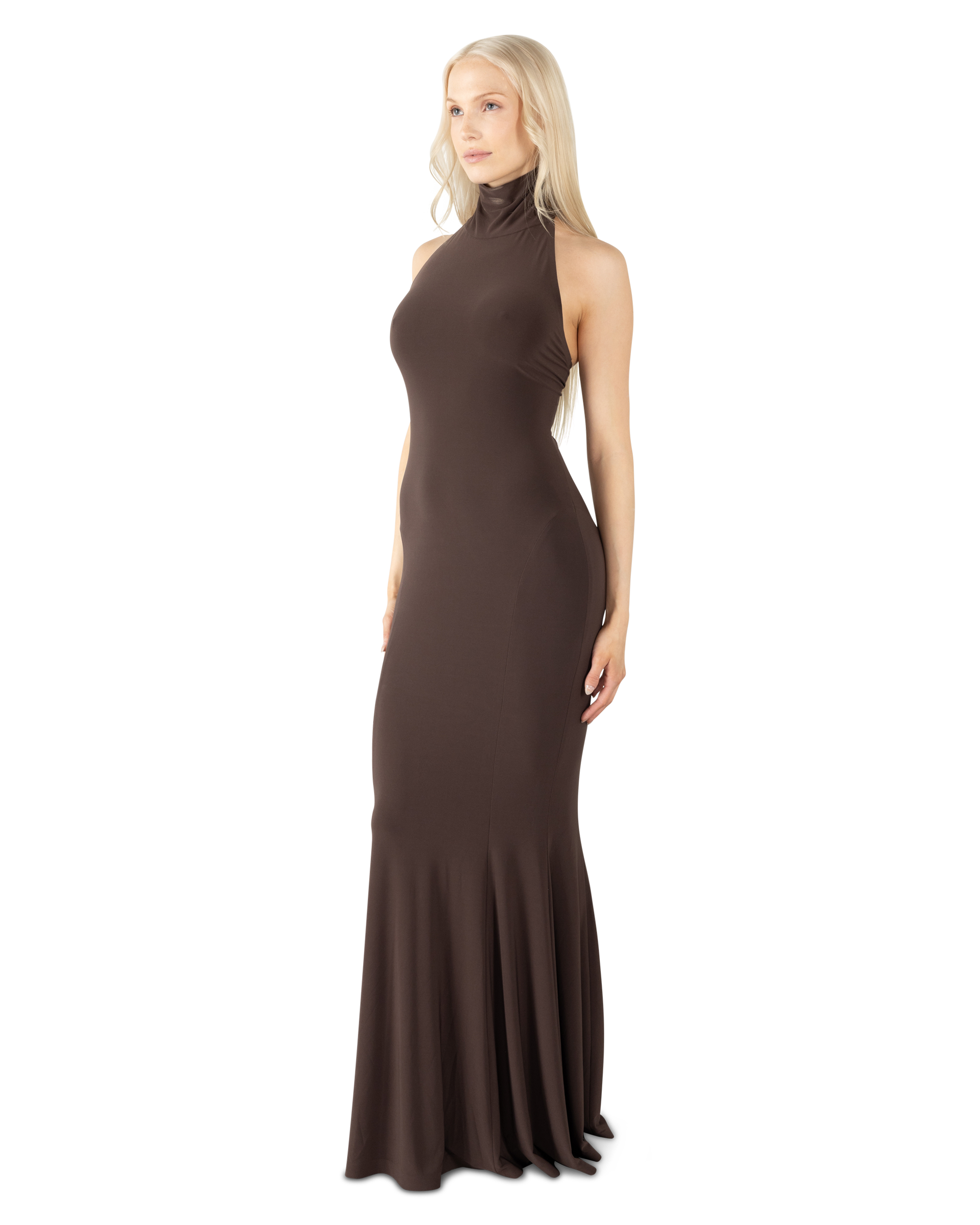 Norma Kamali Dress Halter Turtleneck Fish Tail Gown