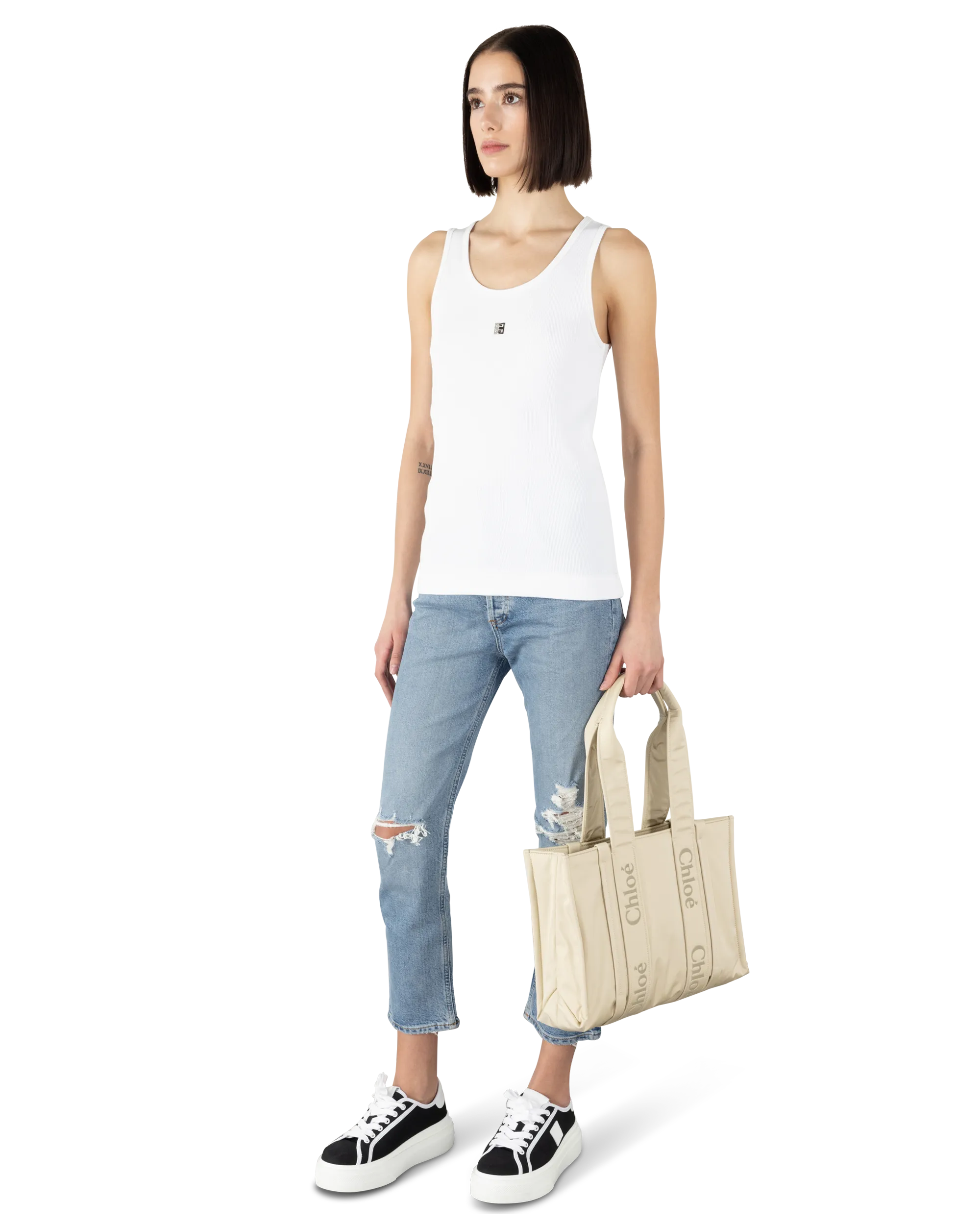 Woody Linen Leather Medium Tote Bag