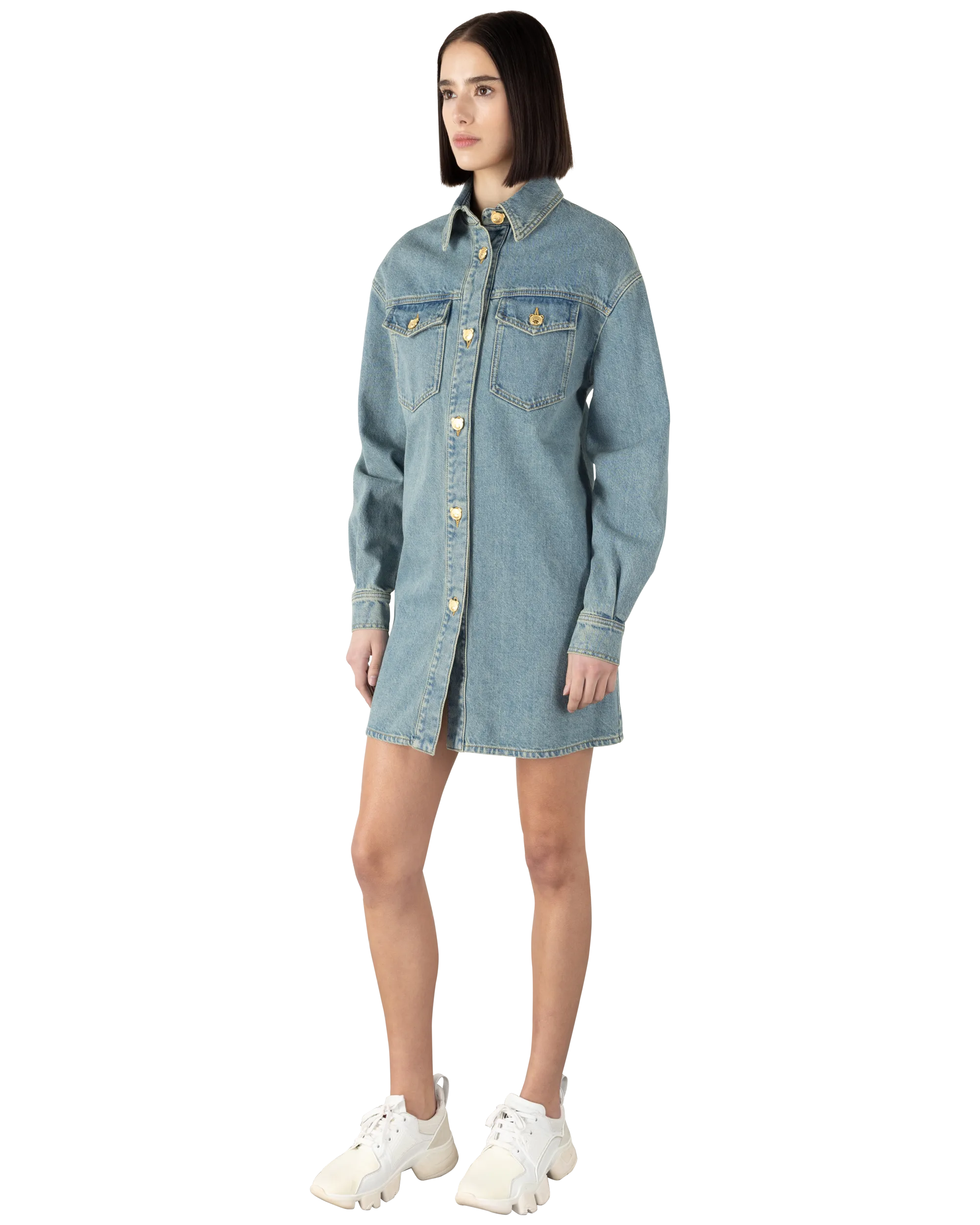 Teddy Buttons Blue Denim Shirt Dress