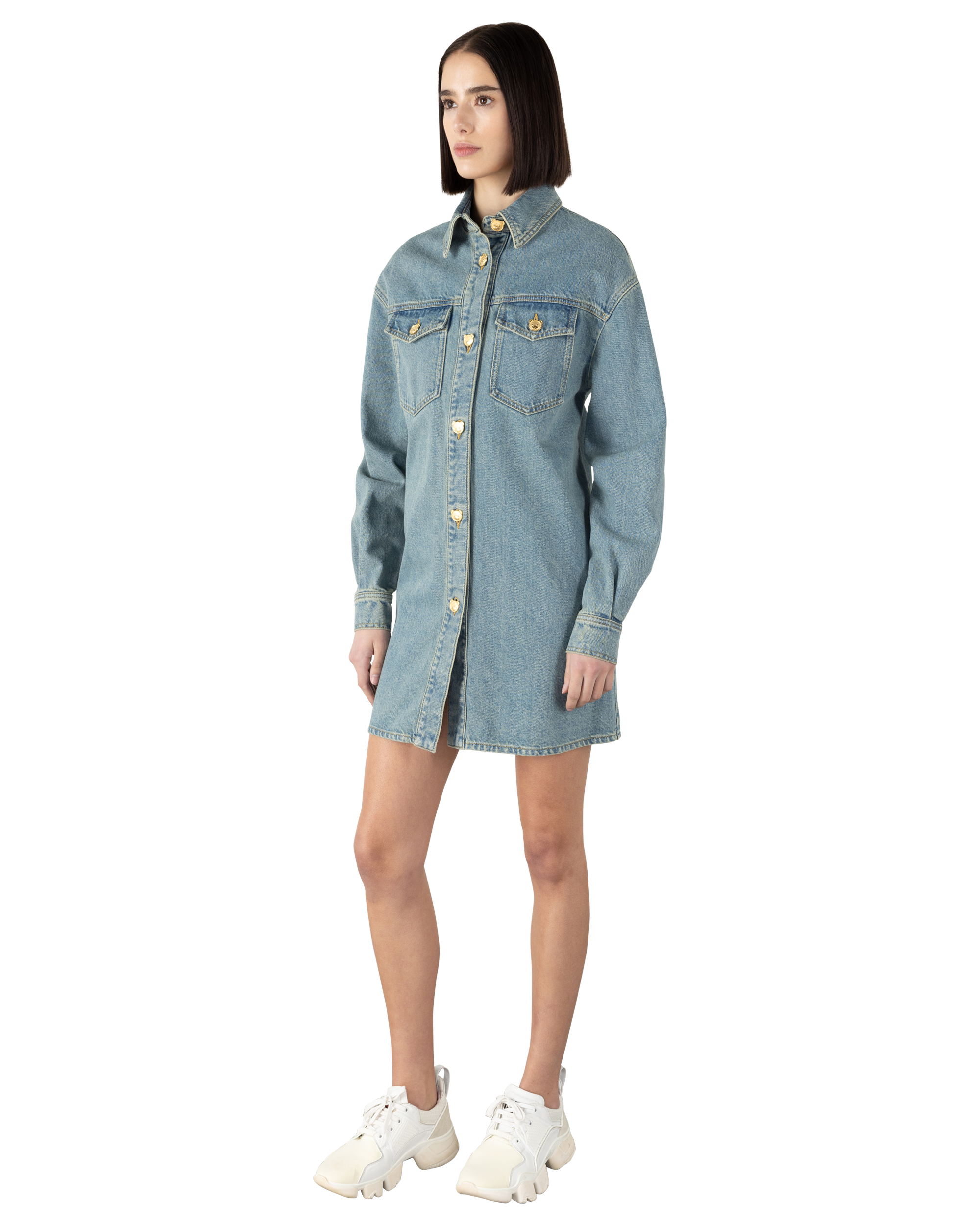Teddy Buttons Blue Denim Shirt Dress