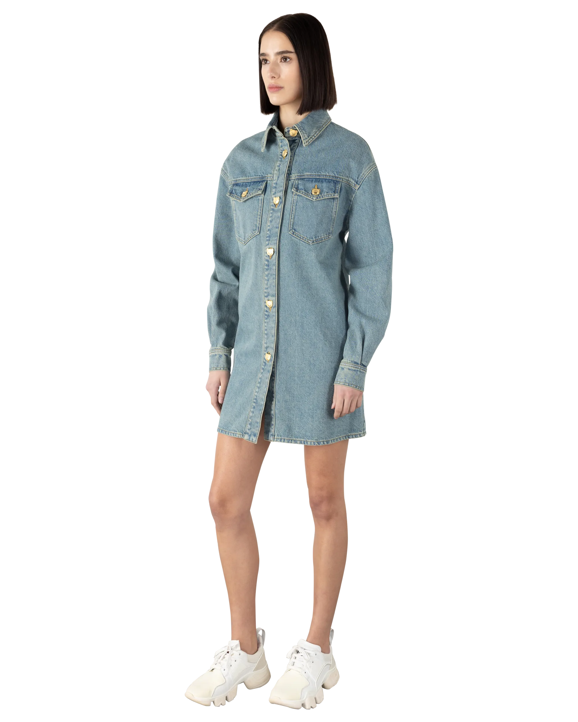 Teddy Buttons Blue Denim Shirt Dress