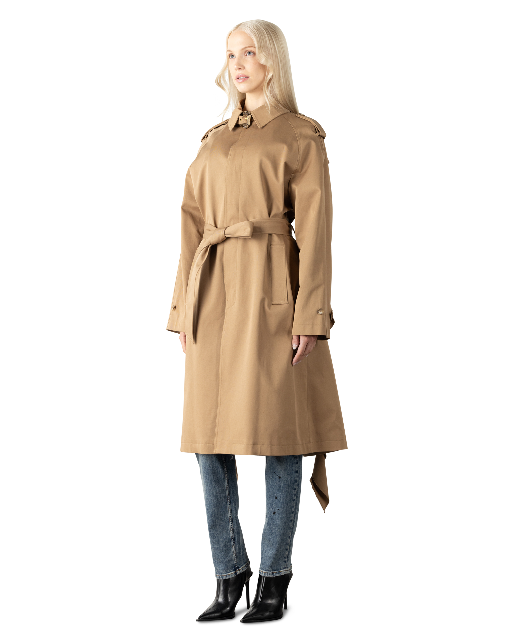 Baroque Buckle Ruffled Trench Coat