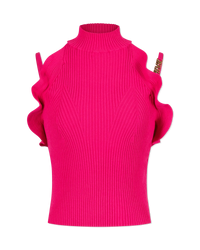 Ruffled Halterneck Knit Tank Top - DIHSAN